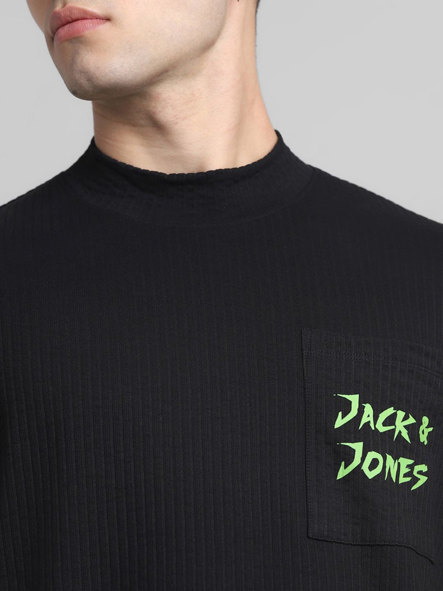 Jack & Jones Jet Black Cotton Boxy Fit Printed T-Shirt