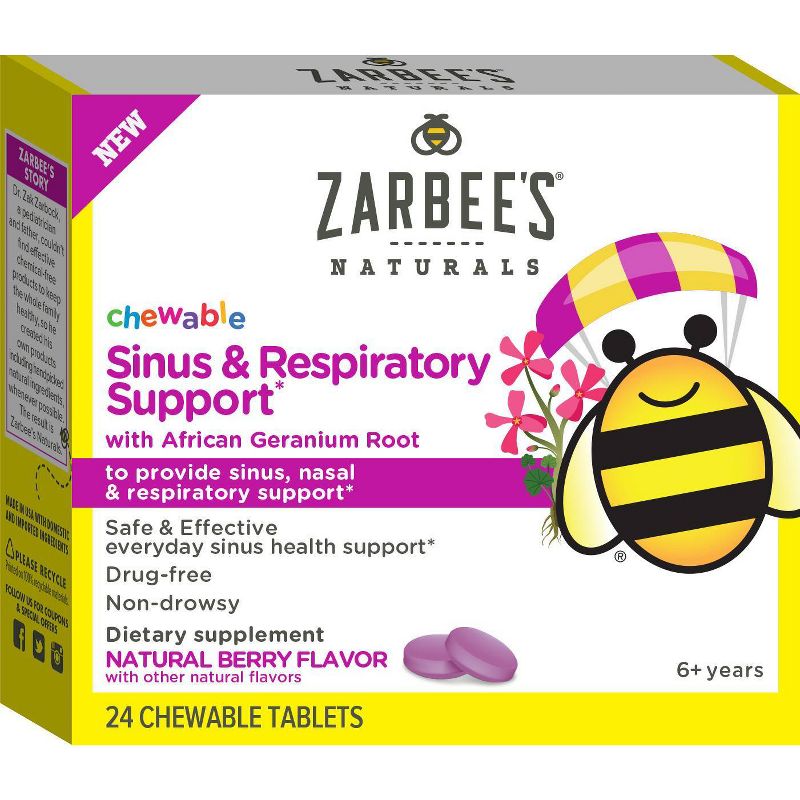 Zarbee's Naturals Children's Chewable Sinus & Respiratory Support - Natural Berry Flavor - 24ct