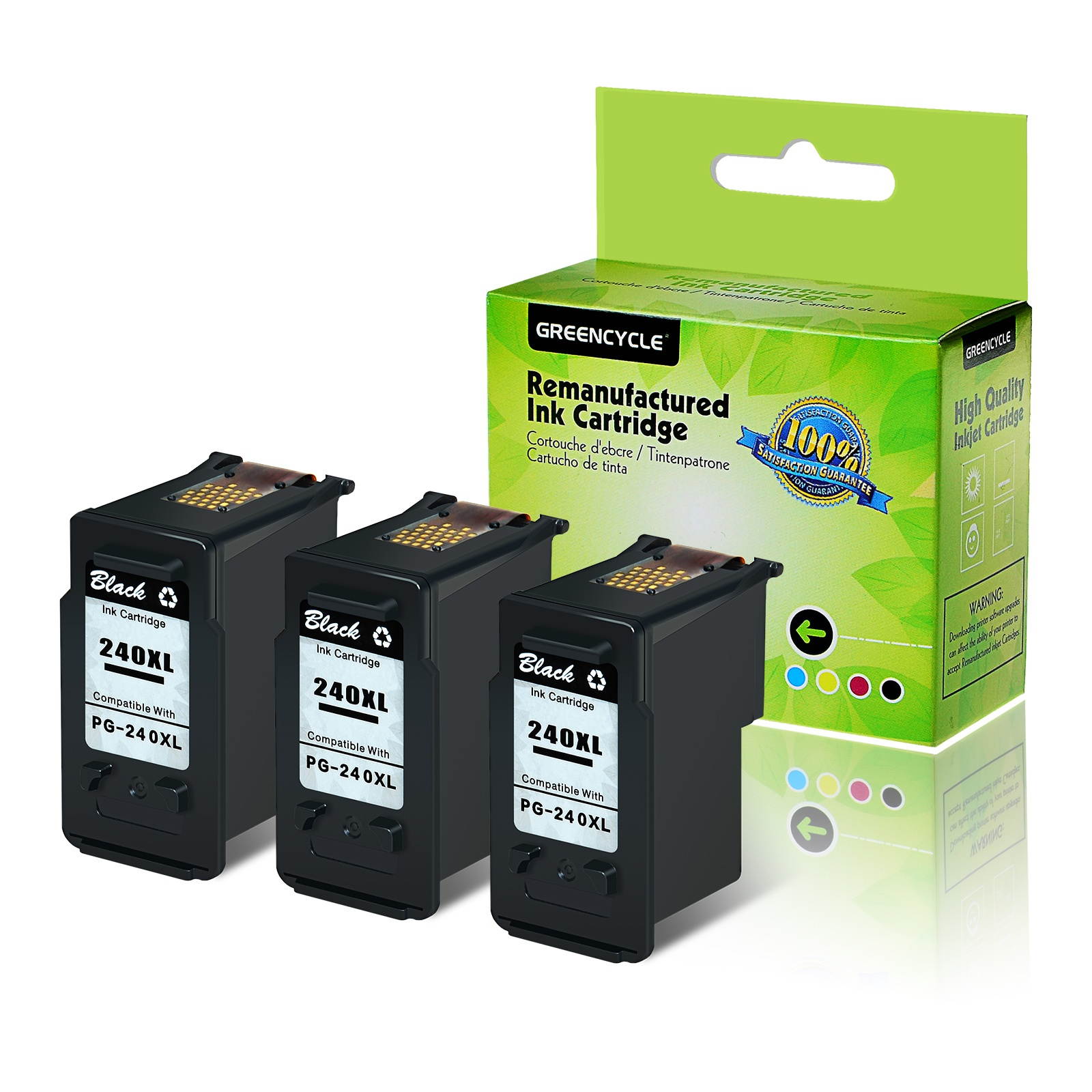 GREENCYCLE 3PK PG-240XL 240XL Black Ink Cartridge Compatible for Canon PIXMA MG MX Printer(With Chip, Show Ink Level)