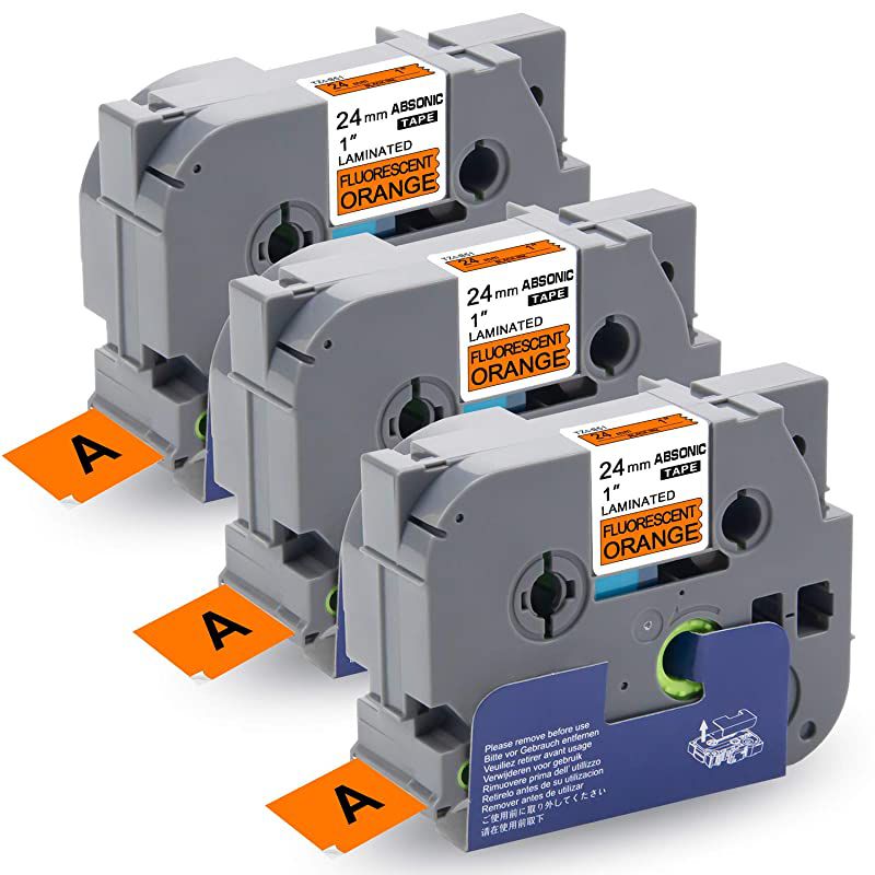 TzeB51 Tze B51 24mm Black on Fluorescent Orange Laminated Label Tape Compatible for Brother PTouch PTD600 PTD600VP PTP750W PTP710BT PTP950NW PT2730VP PT2430PC 094in x 164ft 3Pack