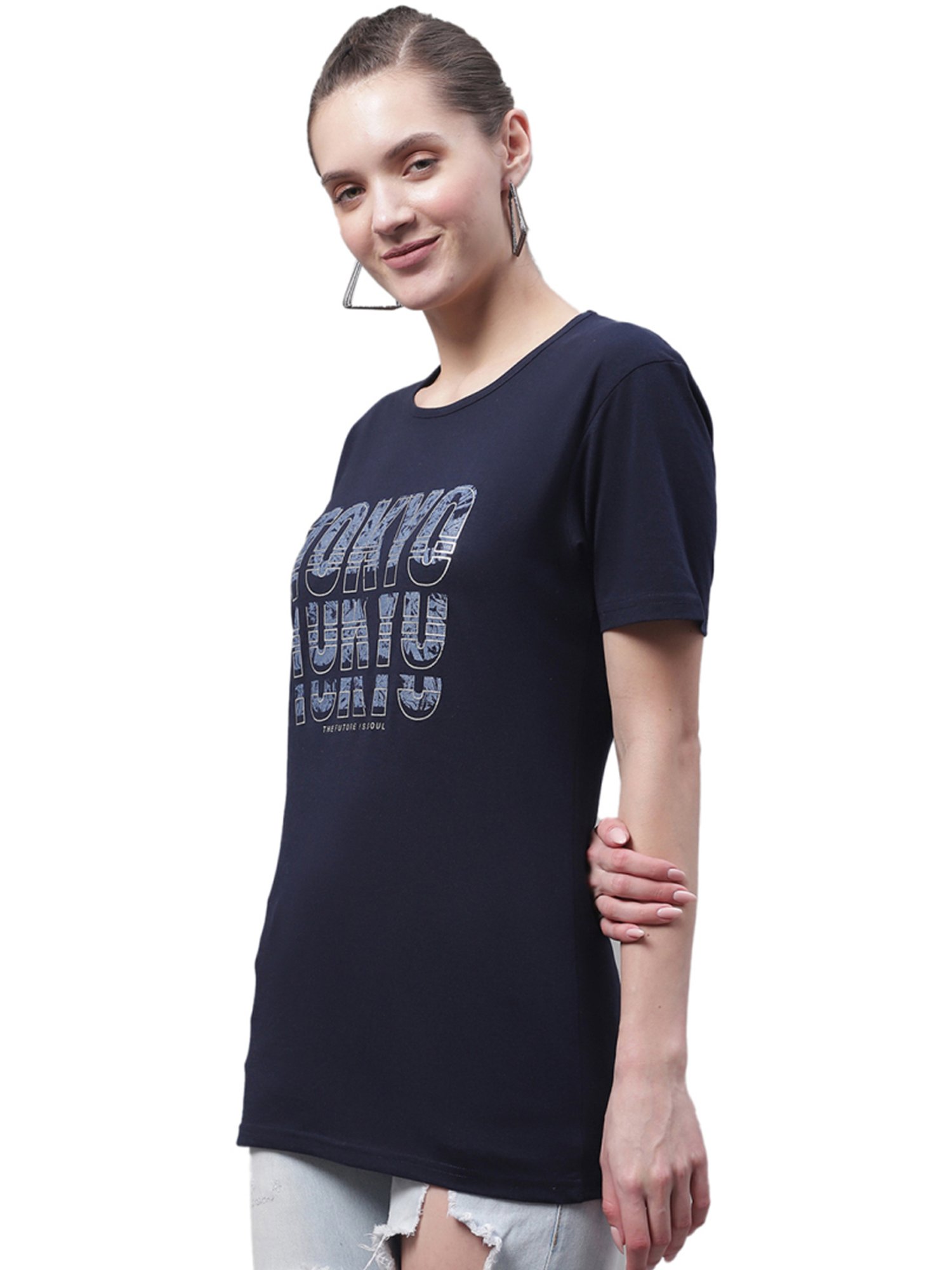 Vimal Jonney Grey & Navy Cotton Printed T-Shirt - Pack Of 2