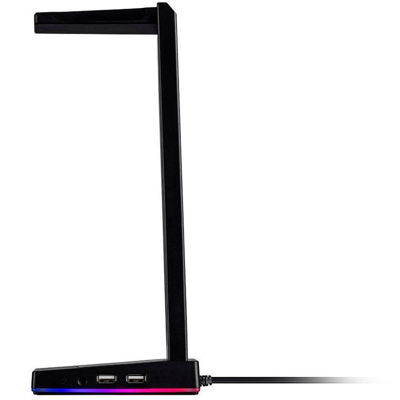 Monoprice Headset Stand - 2-port USB Hub, 3.5mm Audio Jack, RGB Lighting, Headphone Holder for Gamers Gaming PC Accessories Desk - Dark Matter Series