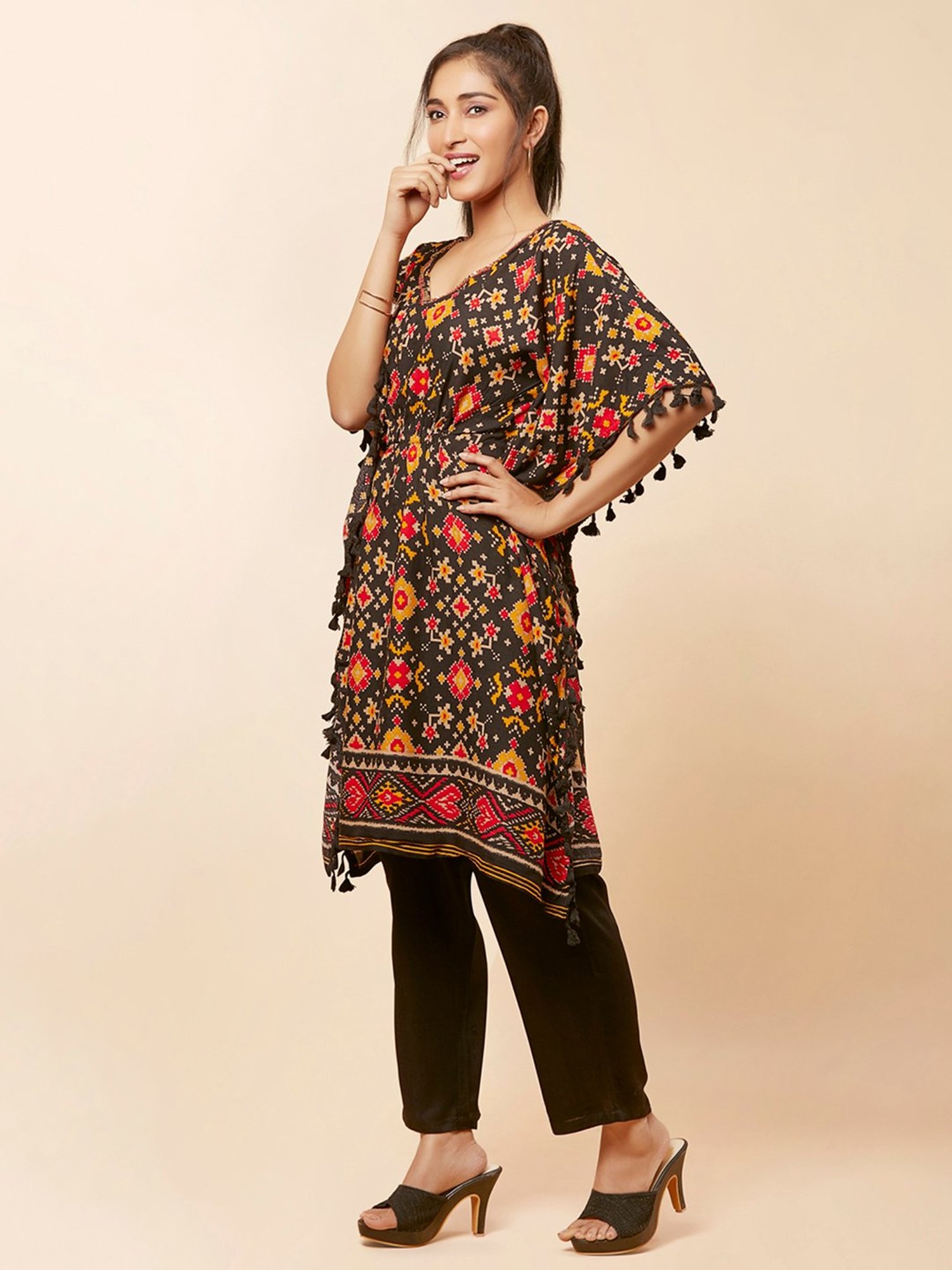 URBAN MYSTIC Black Printed Kaftan Pant Set