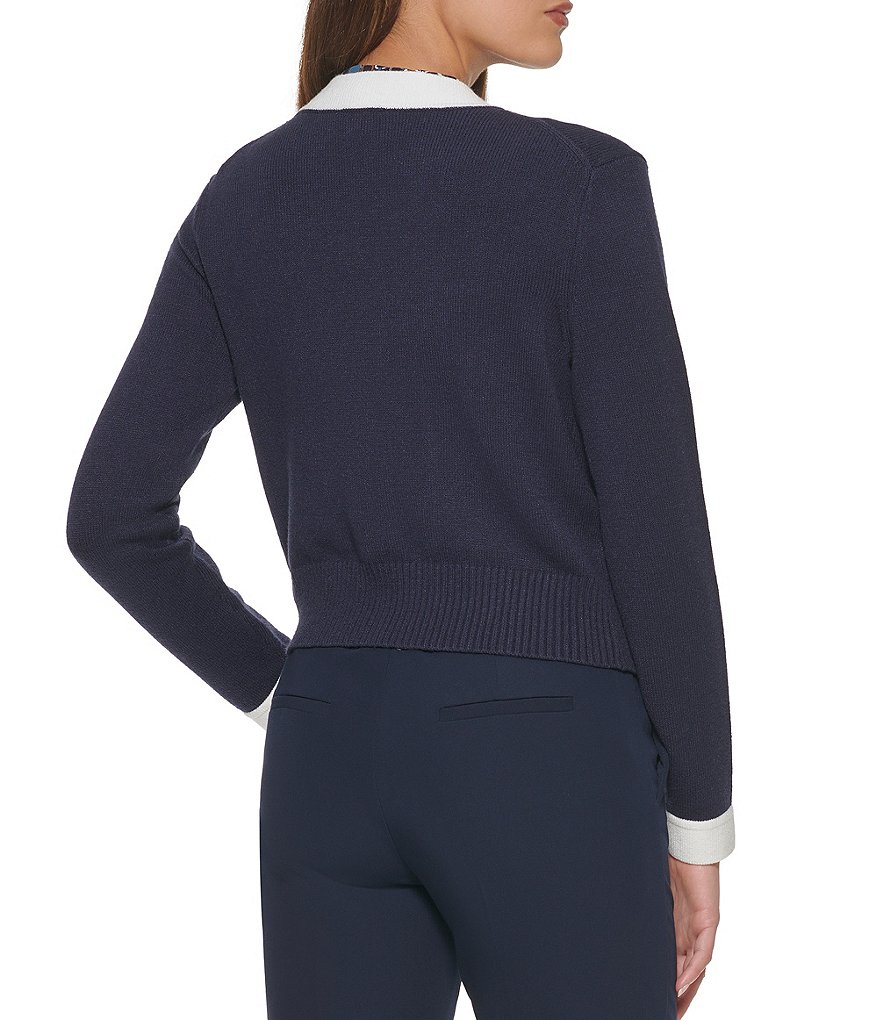 Tommy Hilfiger V-Neck Long Sleeve Printed Button Front Blouse