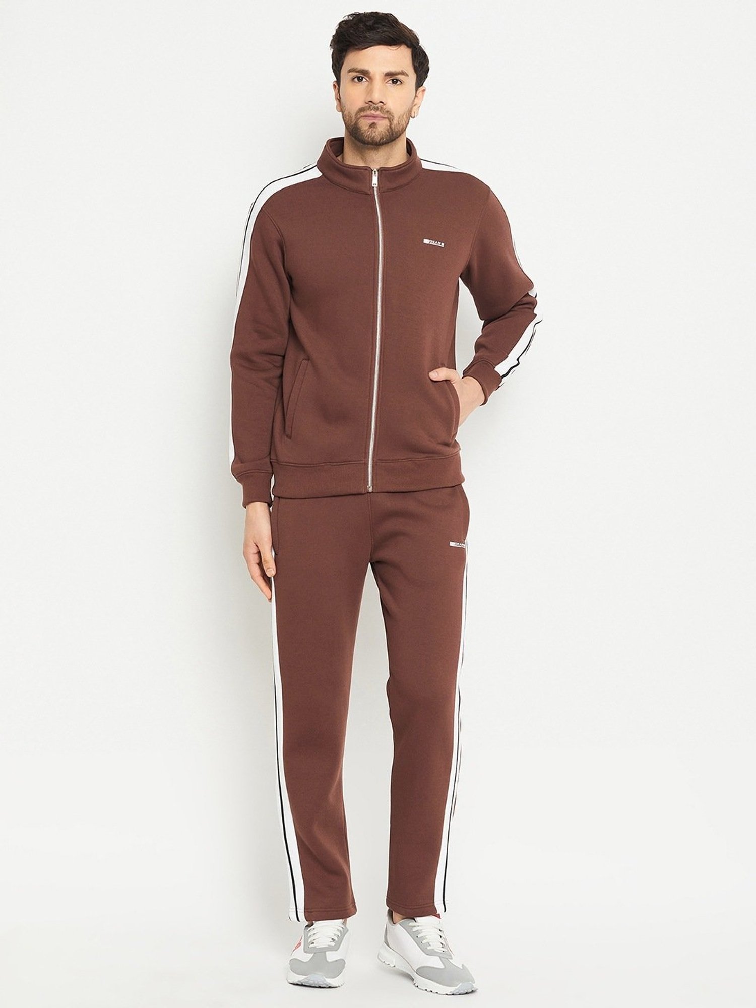 Okane Brown Regular Fit Colour Block Tracksuit