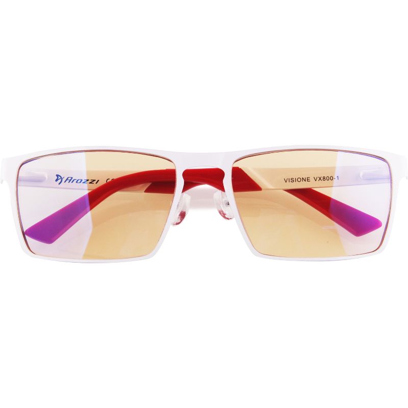 Arozzi Visione VX-800 Computer Blue Light Blocking Gaming Glasses, White & Red Stainless Steel Frame, Tinted Purple Lens (VX800-1)