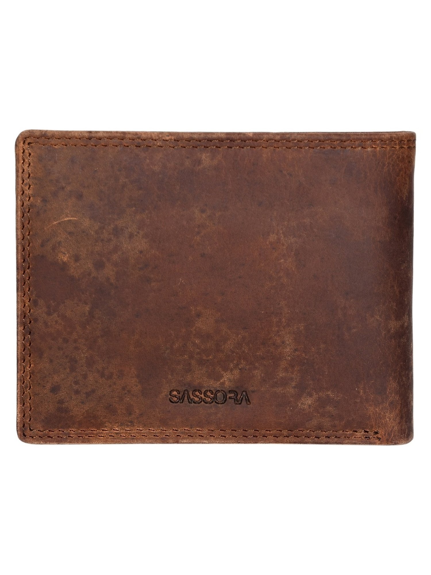 SASSORA HAN Brown Leather Textured RFID Bi-Fold Wallet