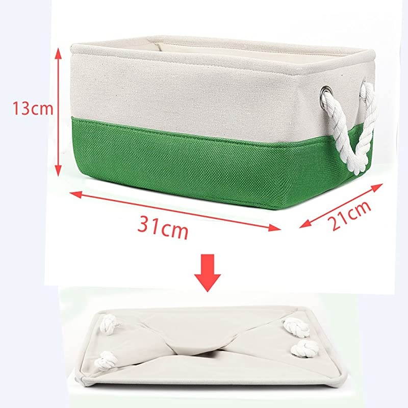 Collapsible Fabric Storage Basket Bins with Dual Handles, Foldable Toy Bins for Laundry Clothes Storage, Home Organizer for Bedroom Office Closet Shelves Green+White Small