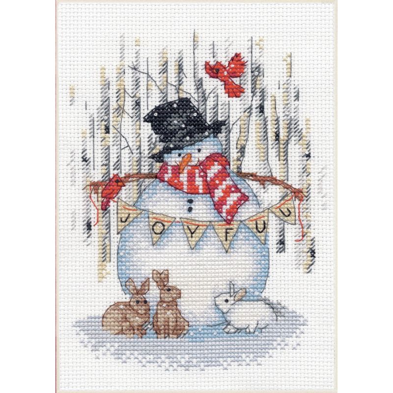 Dimensions Counted Cross Stitch Kit 5"X7"-Joyful Snowman (14 Count)