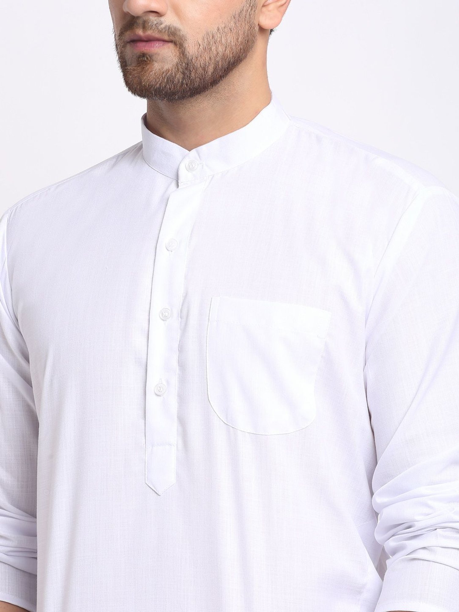 Benstoke White Cotton Regular Fit Kurta Set