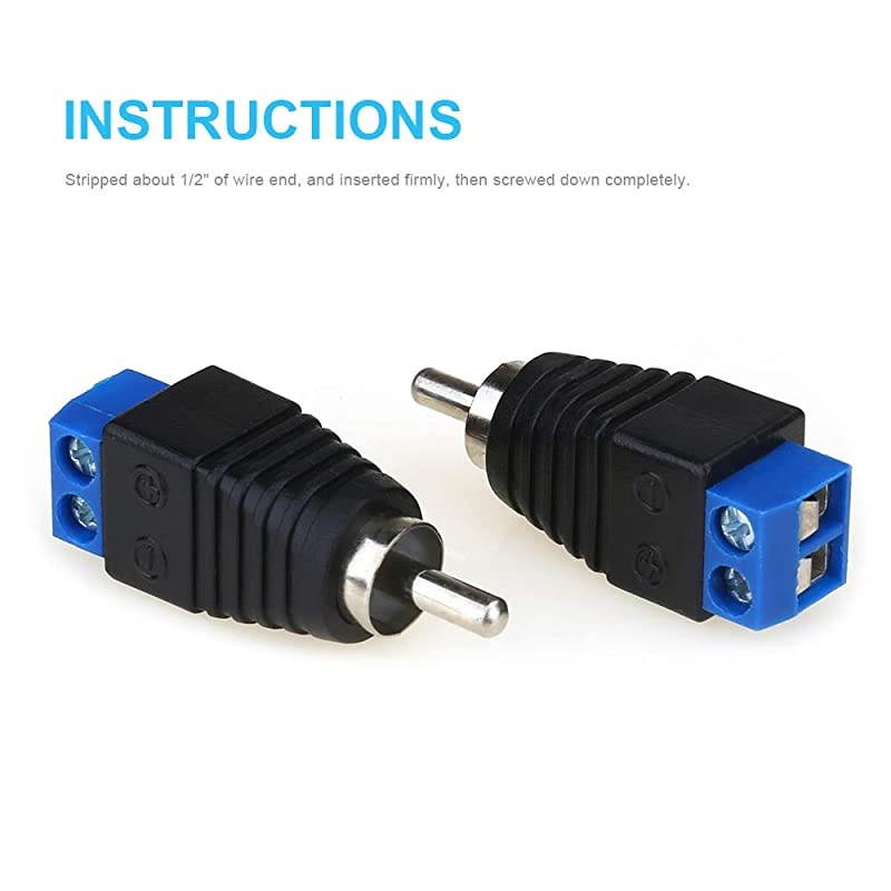 RCA Male Plug Connectors Solderless Adapter RCA Plug for AV Screw Terminal AudioVideo Speaker CCTV Applications RCA Cable Blue 2PCS
