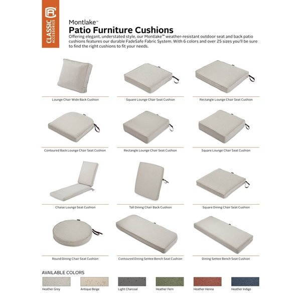 Classic Accessories 60-435-011001-RT Montlake Fadesafe Chair Cushion Cover, Heather Grey - 44 x 20 x 3 in.