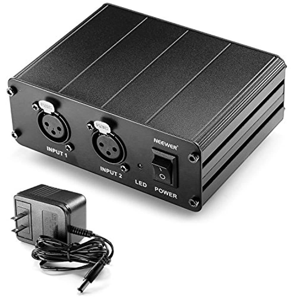 Neewer&reg; 2-Channel 48V Phantom Power Supply with Power Adapter for Condenser Microphones, Transfer Sound Signal to External Sound Card