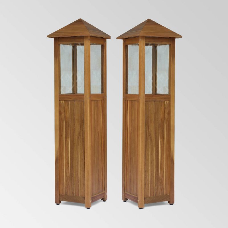 2pk Claudine 47" Standing Acacia Wood Candle Outdoor Lanterns Teak - Christopher Knight Home