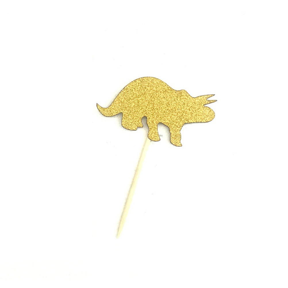 24PCS Golden Dinosaur Cake Toppers Decorative Glittering Animal Cupcake Muffin Food Fruit Picks Party Favors Supplies