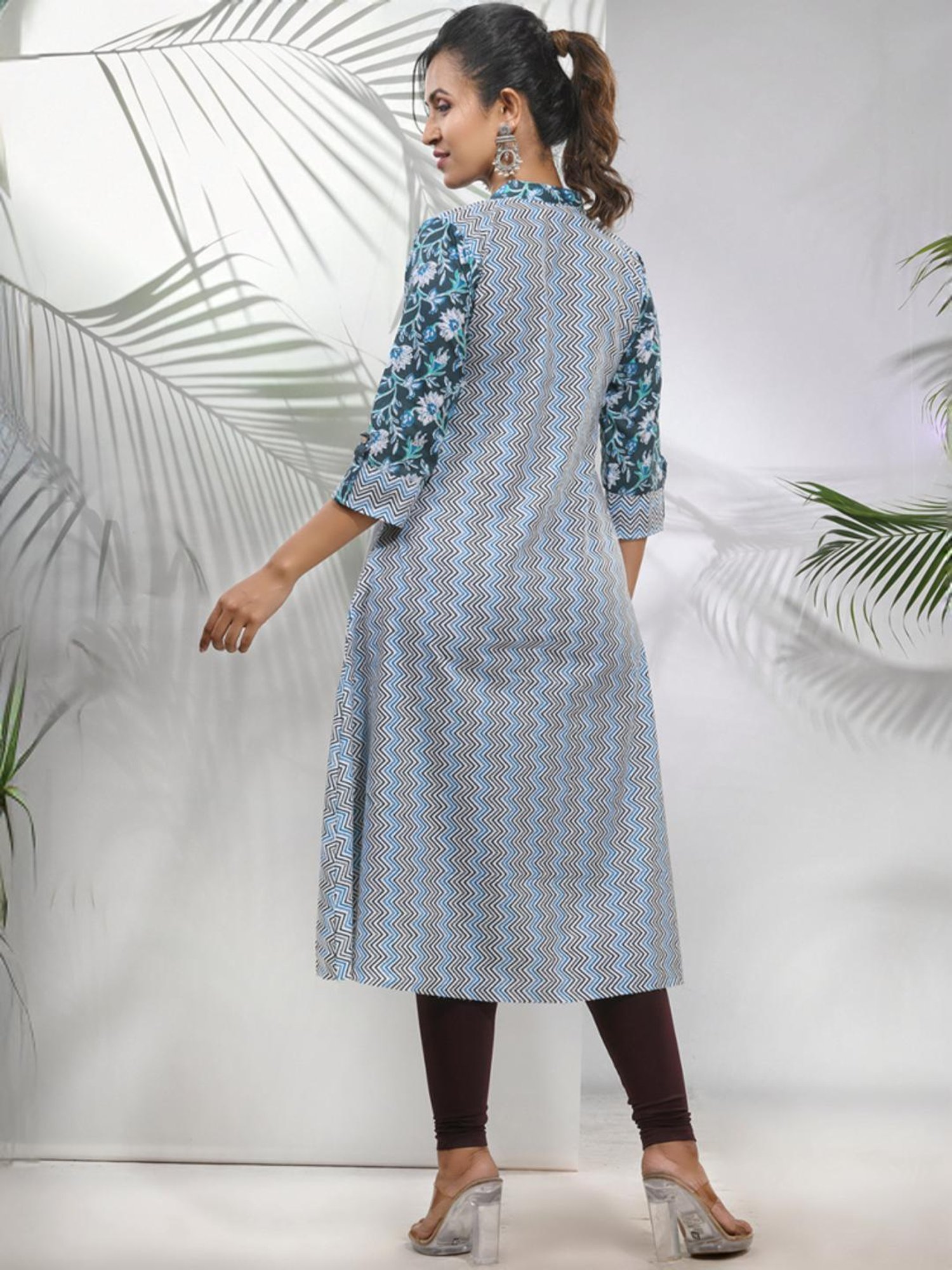 CHARUKRITI Blue Cotton Printed A Line Kurta