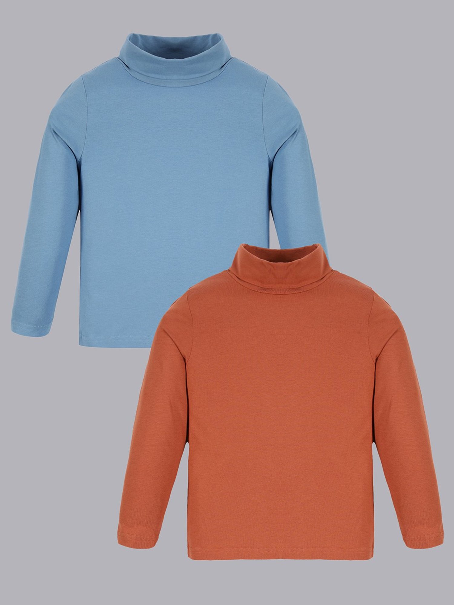 Plum Tree Boys Rust & Blue Solid Full Sleeves T-Shirt (Pack Of 2)
