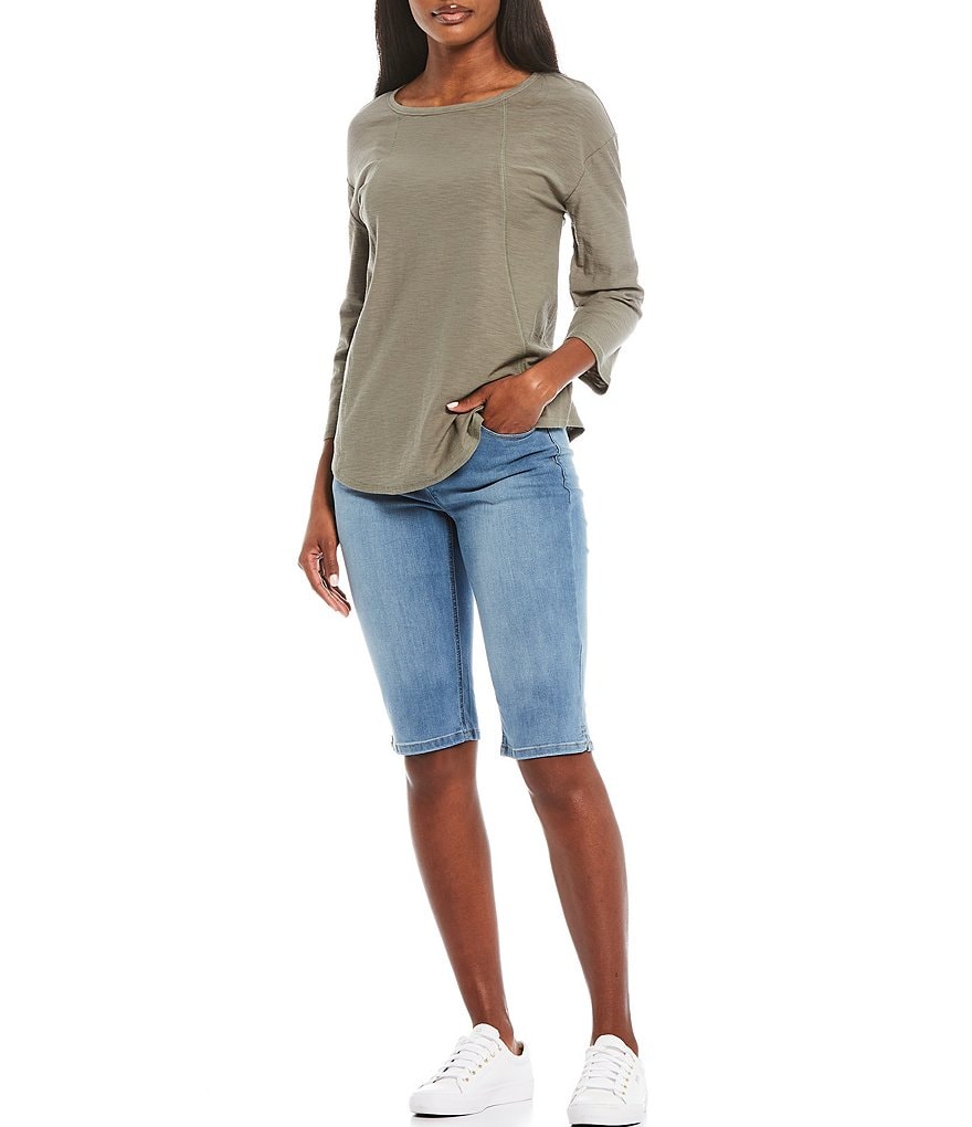 Westbound 3/4 Sleeve Seam Solid Cotton Blend Tee