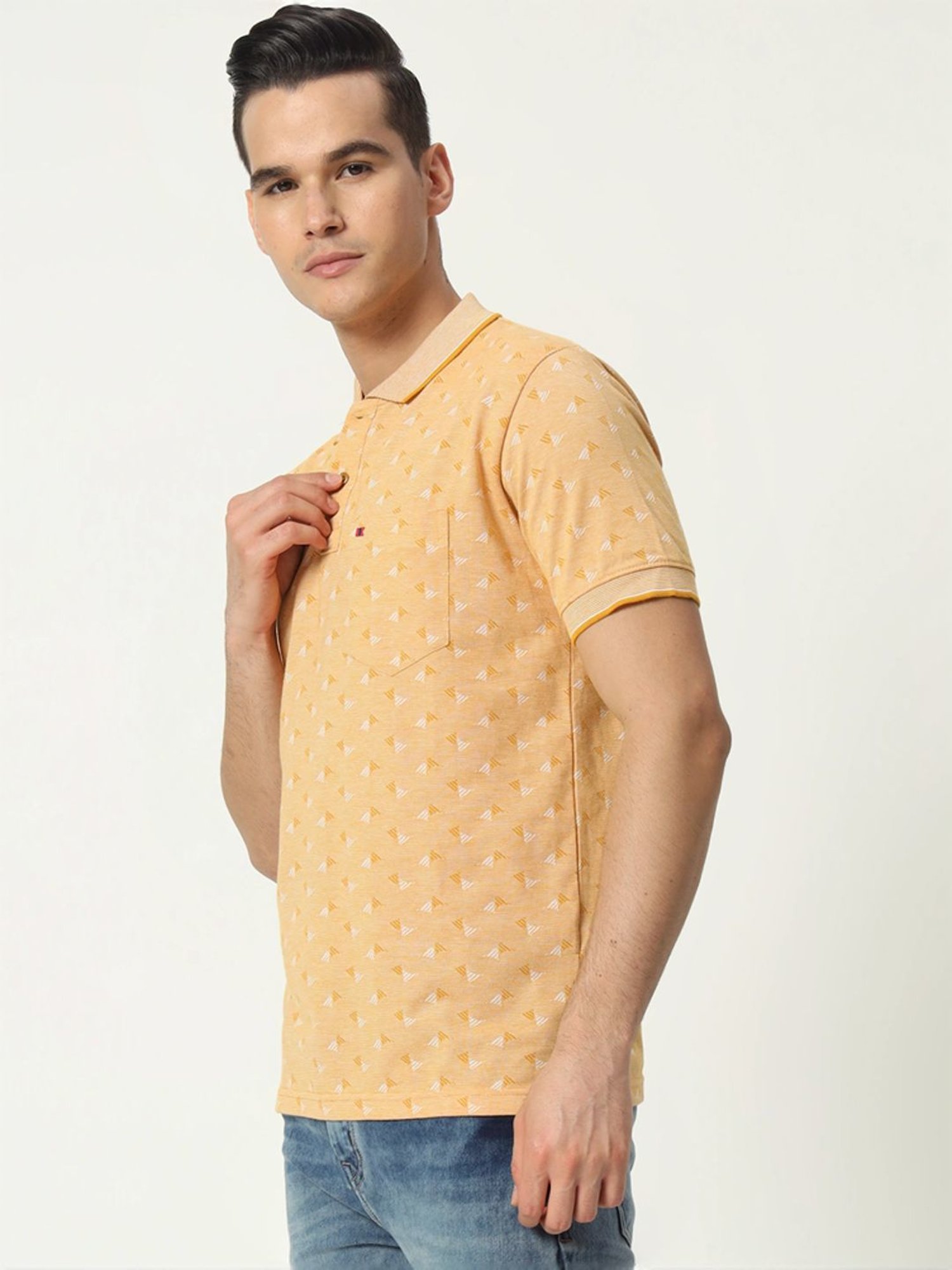 Tab91 Yellow Regular Fit Printed Polo T-Shirts