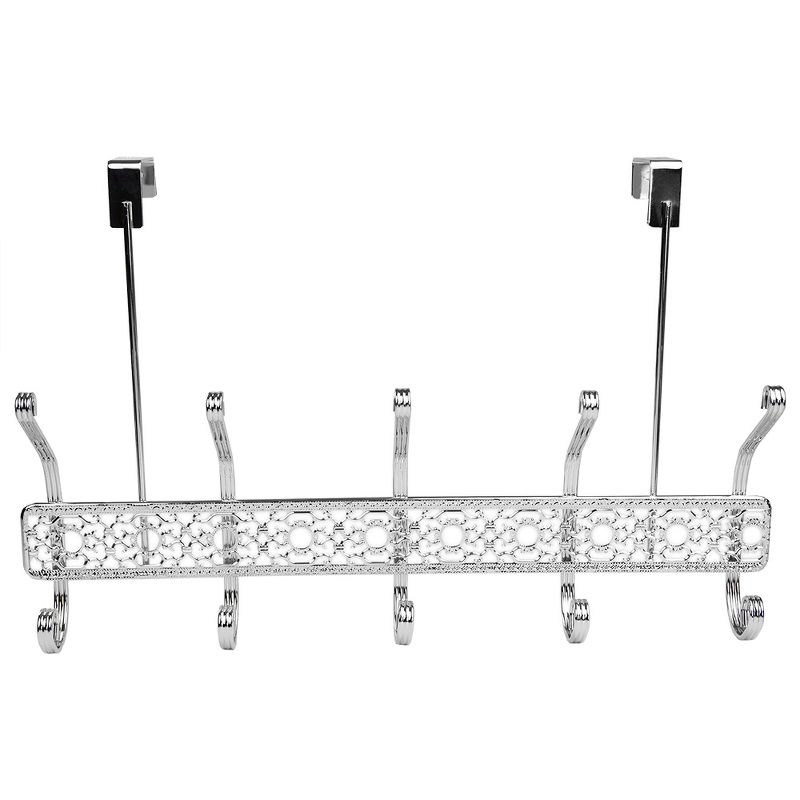 Home Basics 5 Dual Hook Chrome Plated Steel Over the Door Hanging Rack