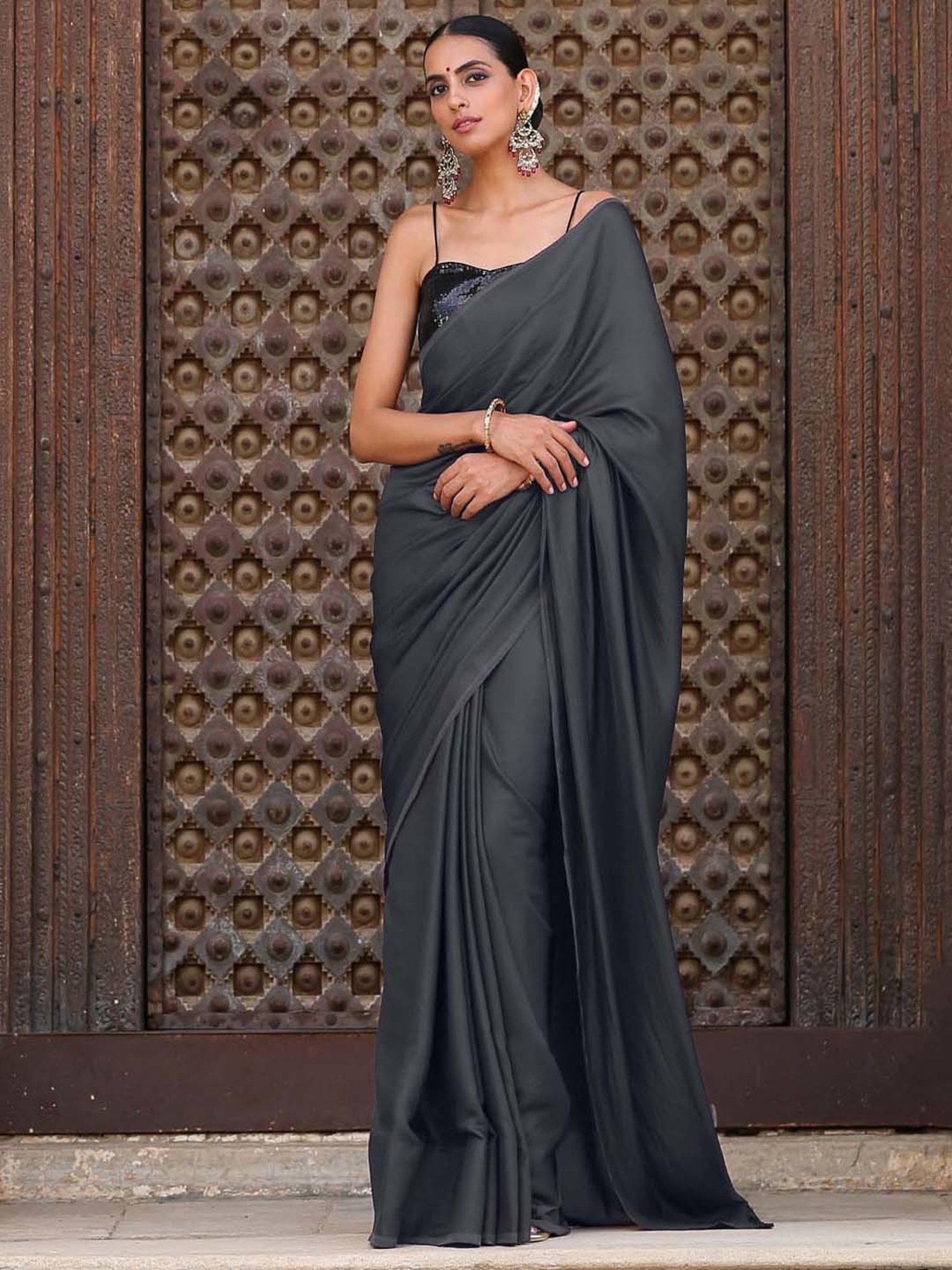 Swtantra Grey Satin Saree