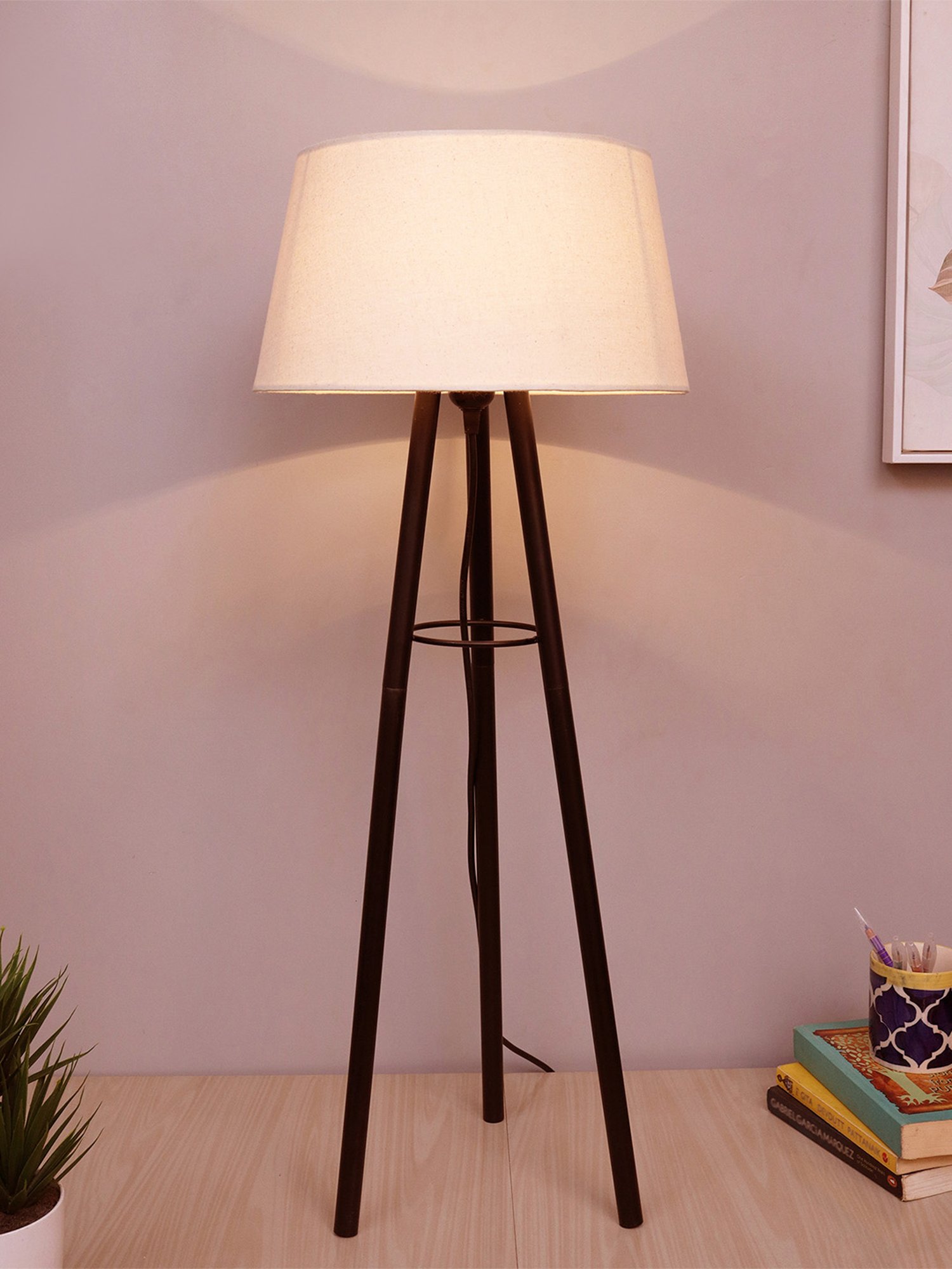 Homesake Black Mid Century Metal Tripod Table Lamp With Khadi Shade