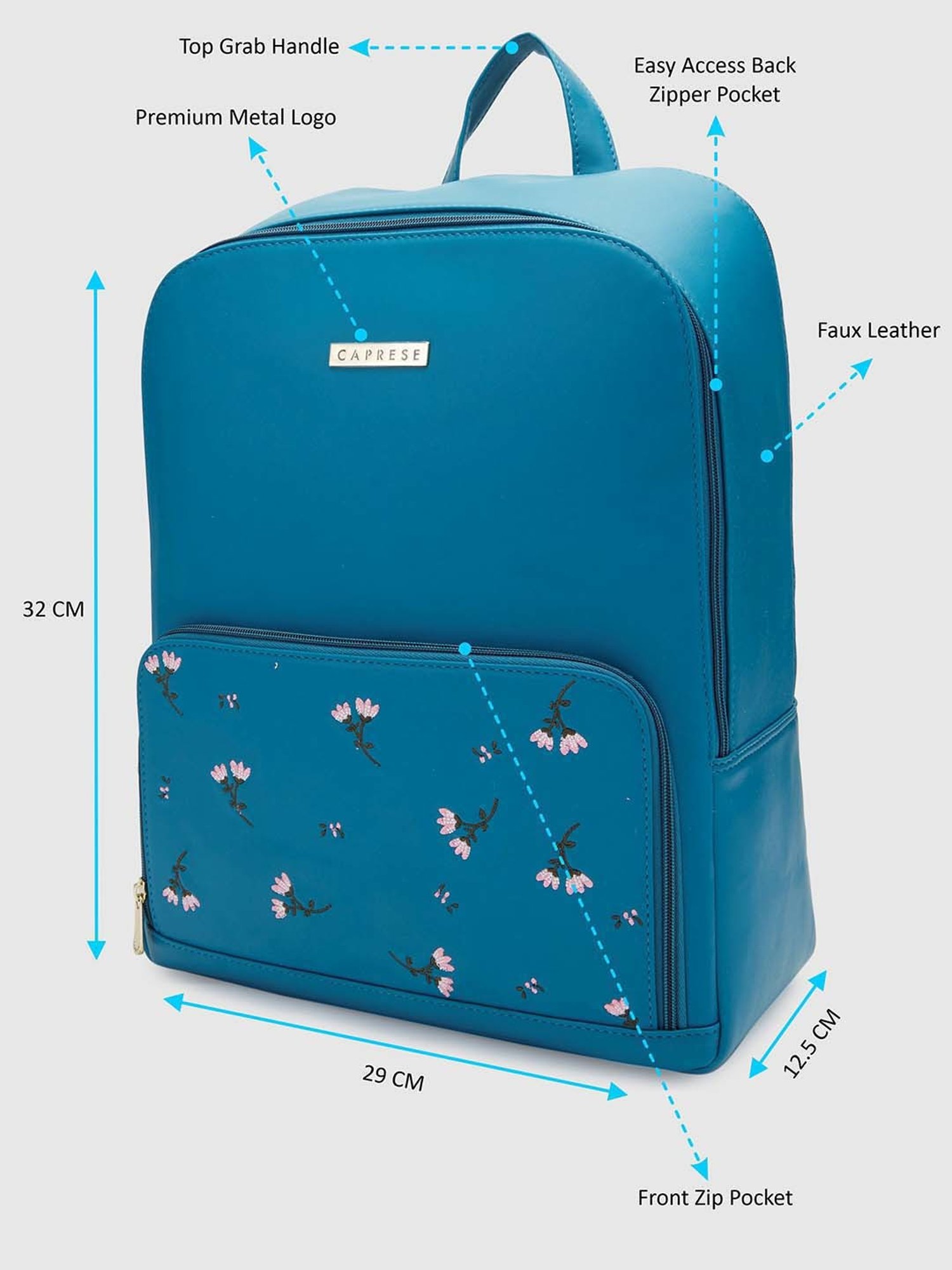 Caprese Adah Blue Embroidered Large Backpack