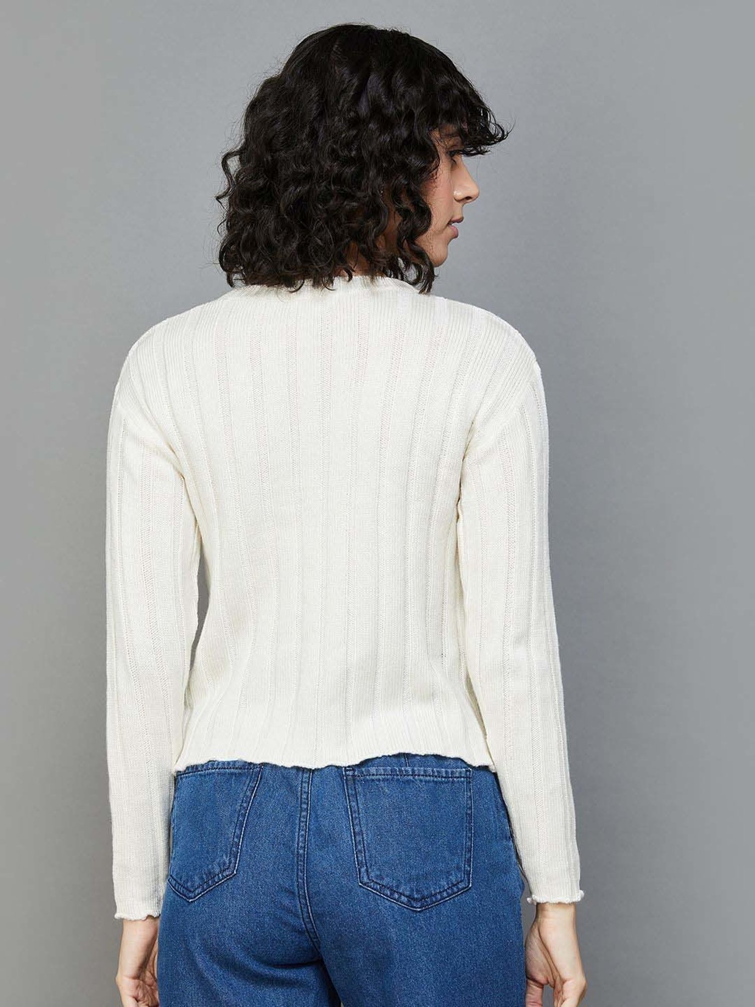 Ginger by Lifestyle White Self Pattern Sweater