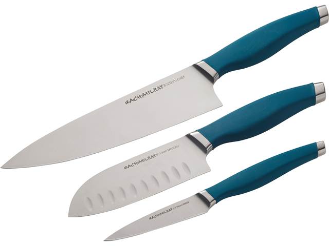 Rachael Ray 47756 Cutlery Japanese Stainless Steel Chef Knife Set, Teal, 3-Piece