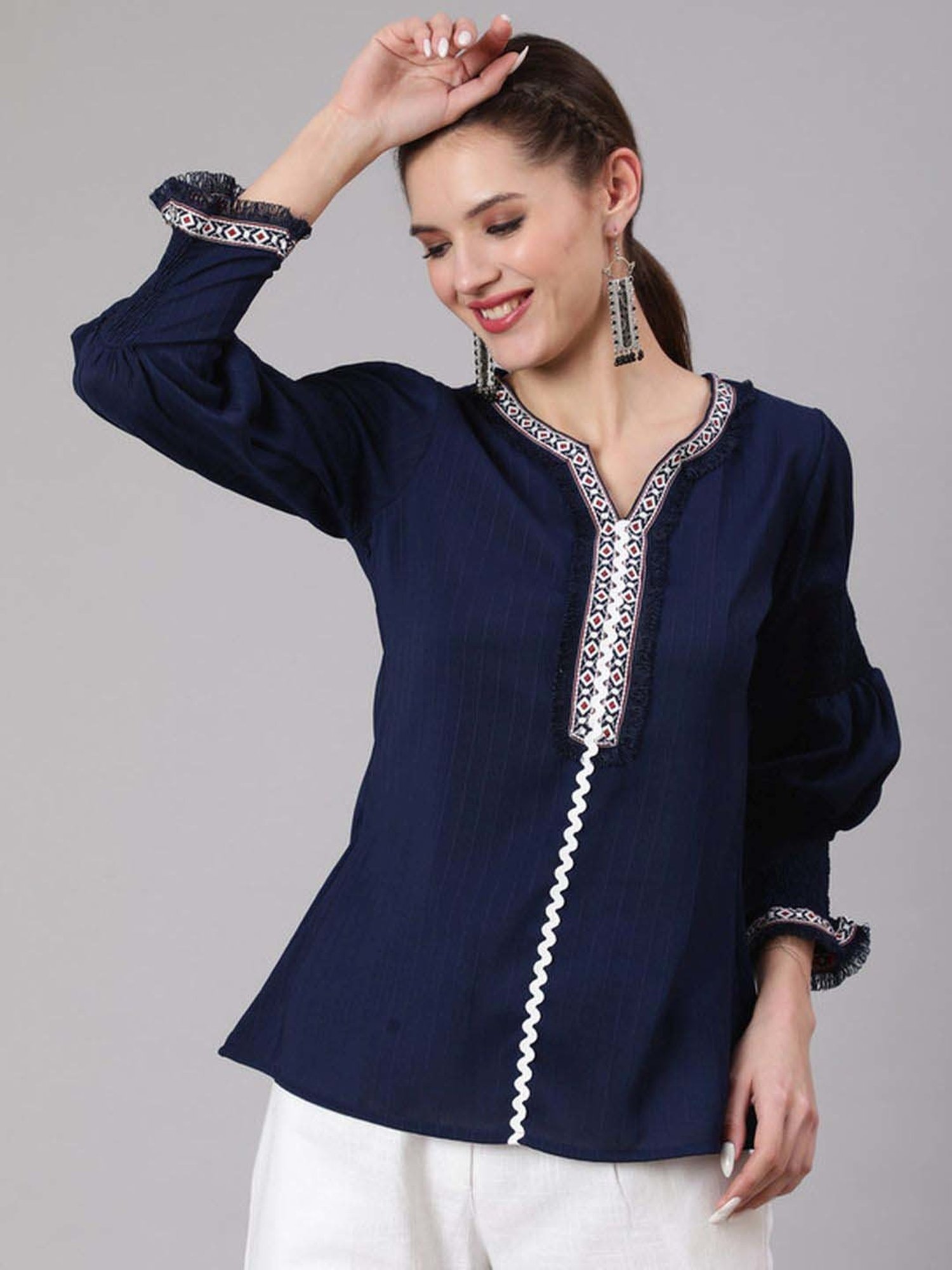 Jaipur Kurti Blue Embroidered Tunic