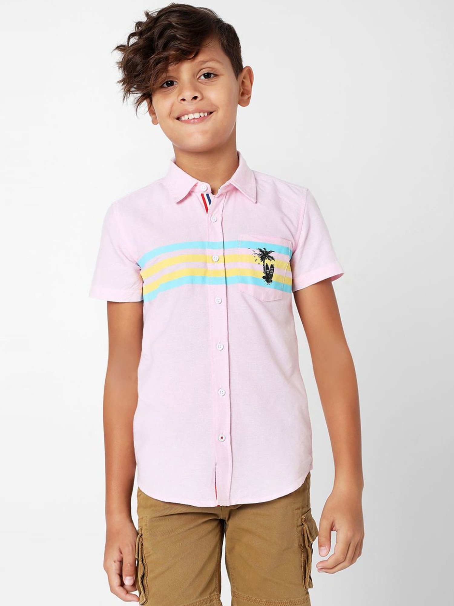 GAS KIDS Pink Cotton Striped Shirt