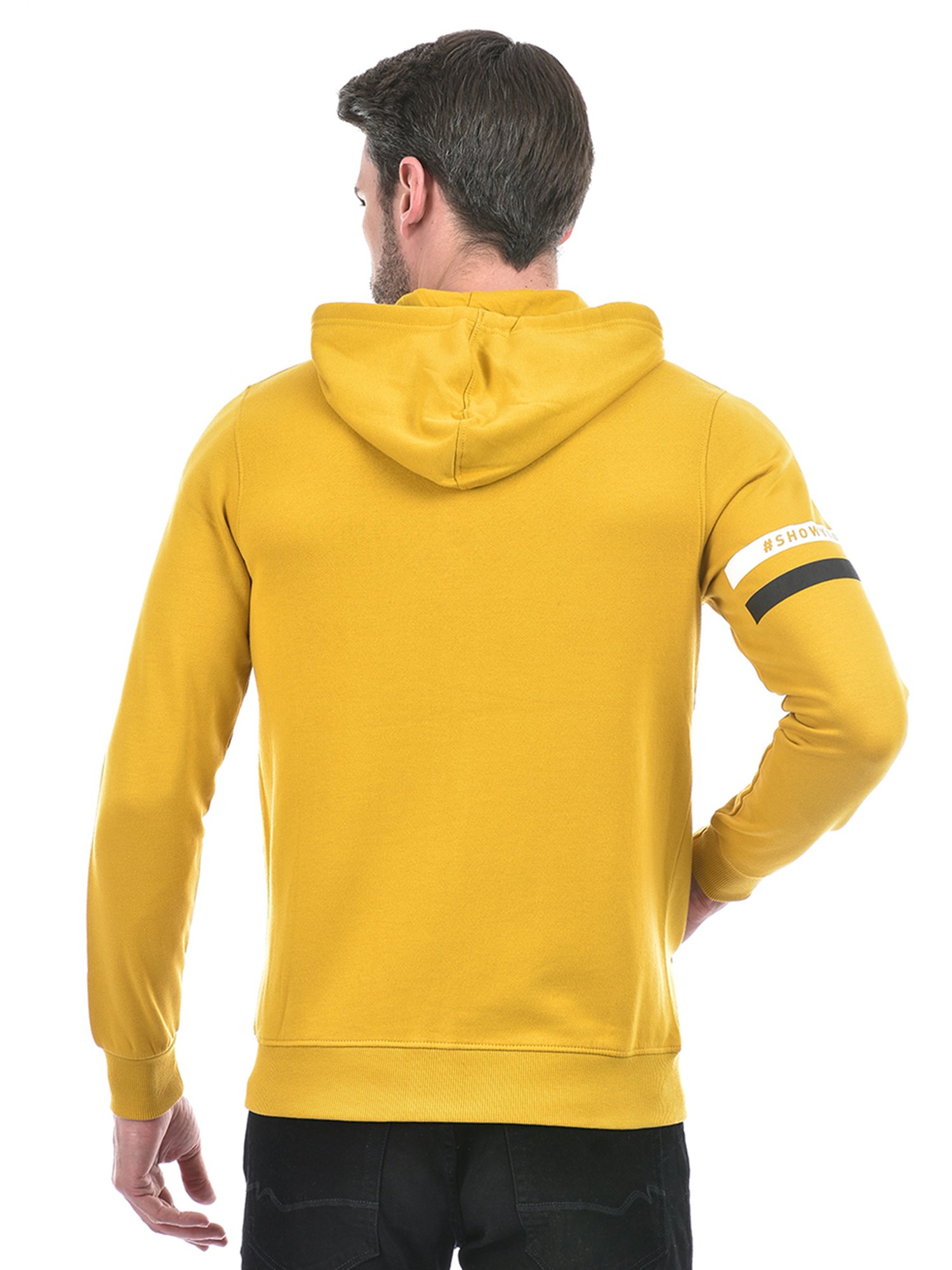 Integriti Mustard Regular Fit Striped Hooded Sweatshirt