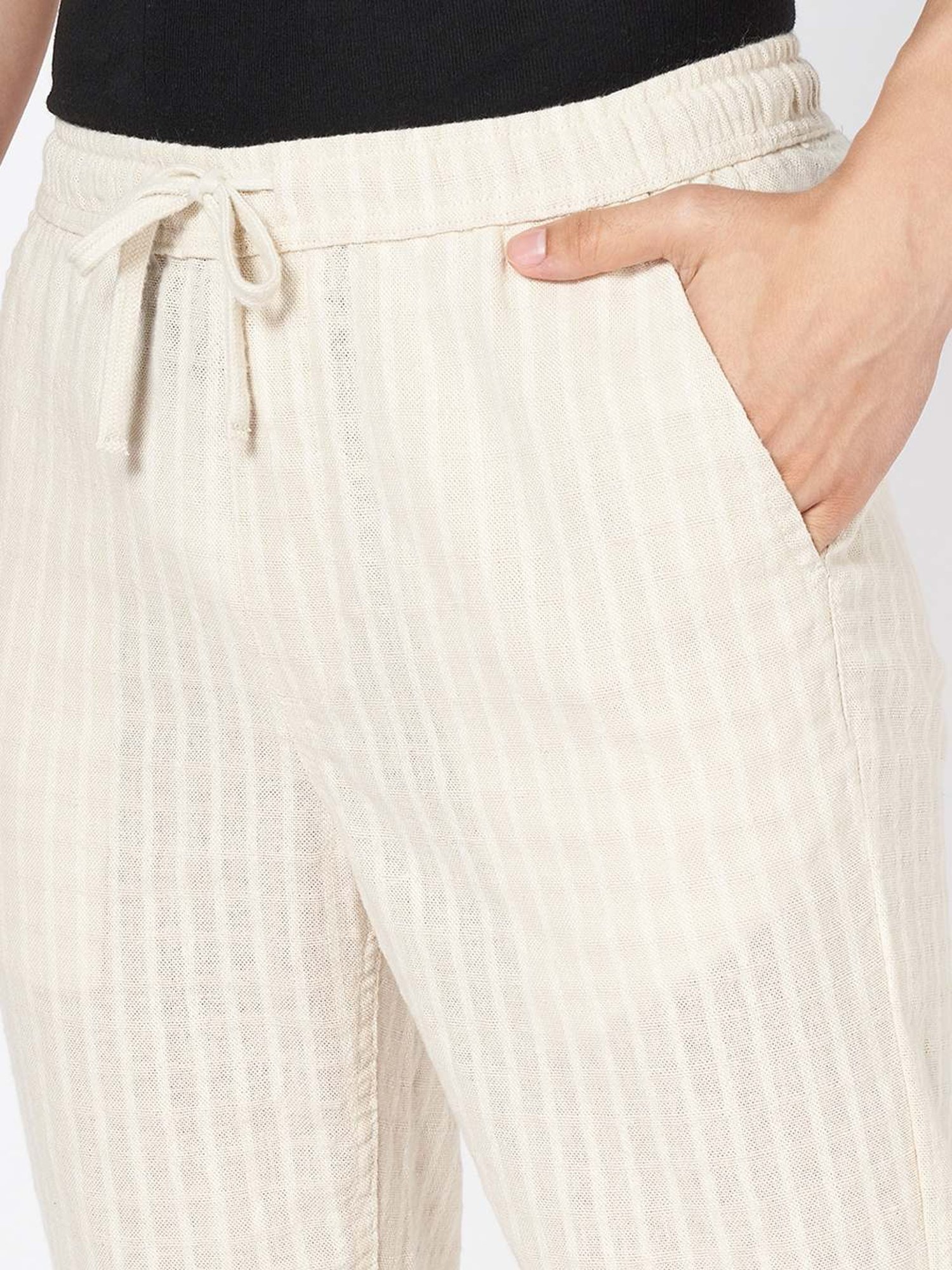 7 Alt By Pantaloons Off White Cotton Relaxed Fit Trousers