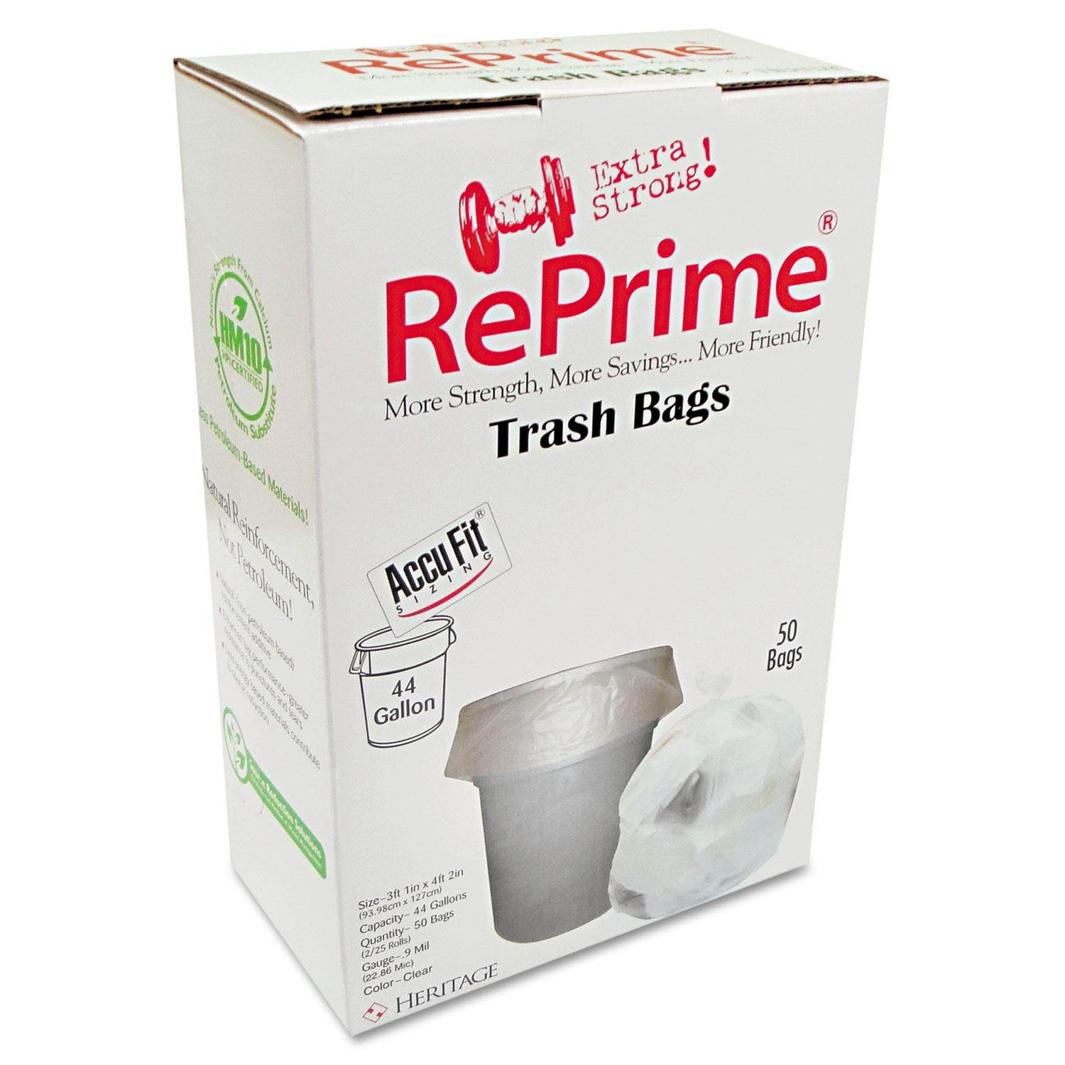 Reprime Can Liners 44gal 0.9mil Clear 37" x 50" 50/Box H7450TCRC1
