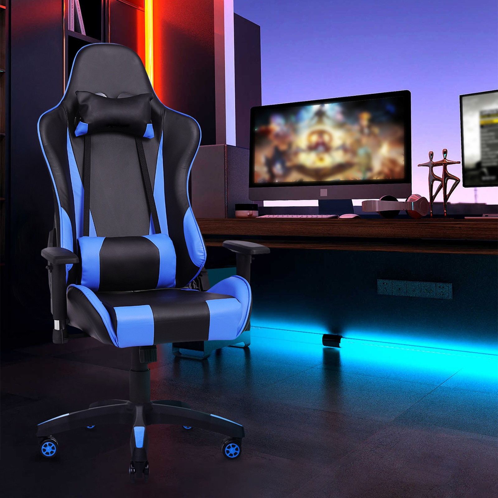 YOUTHUP Racing Style Gaming Chair Adjustable Ergonomic Computer Desk Chair,PU Leather Racing Reclining Swivel High Back Chair with Headrest and Lumbar Support,Pink