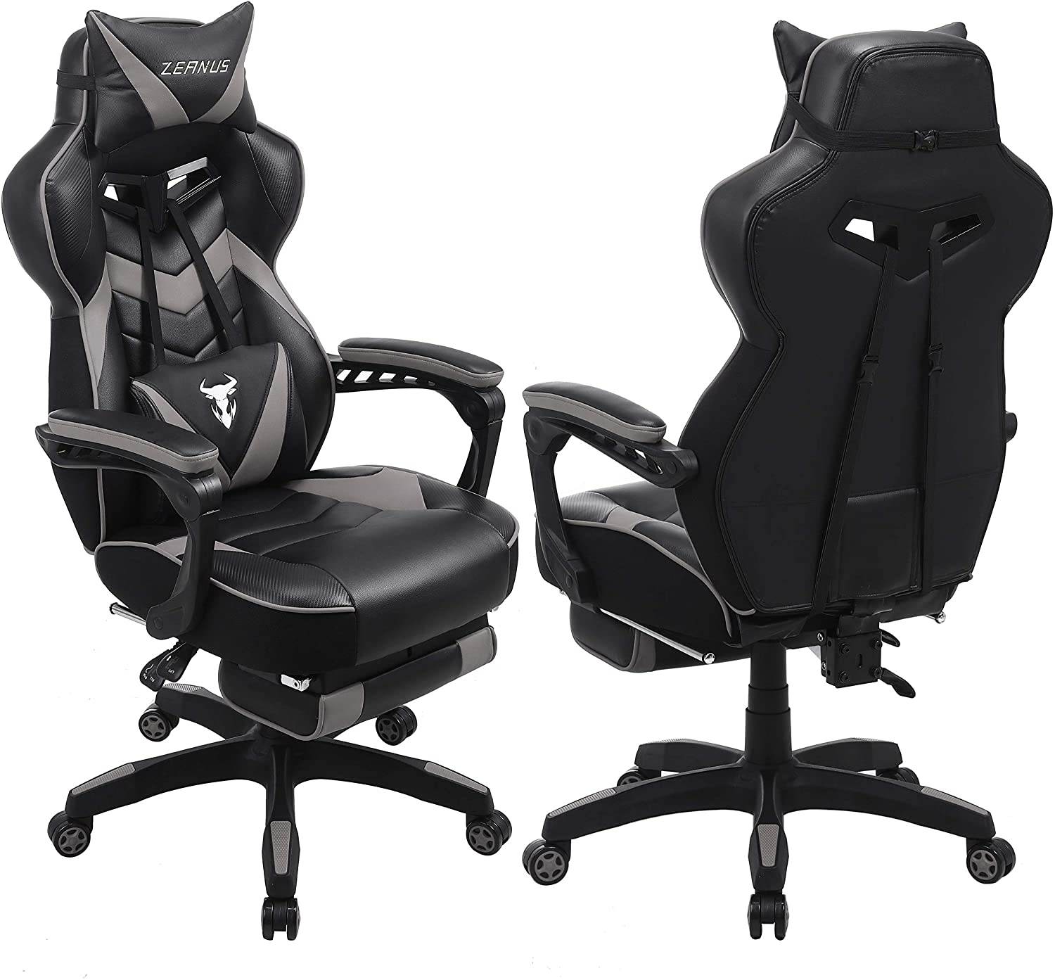 Zeanus Gaming Chair for Adults Green, Gaming Chair with Footrest, Massage Computer Gaming Chair, Reclining Gaming Desk Chair, Big and Tall Video Gaming Chair, Racing Style Chair, E-Sports Gamer Chair