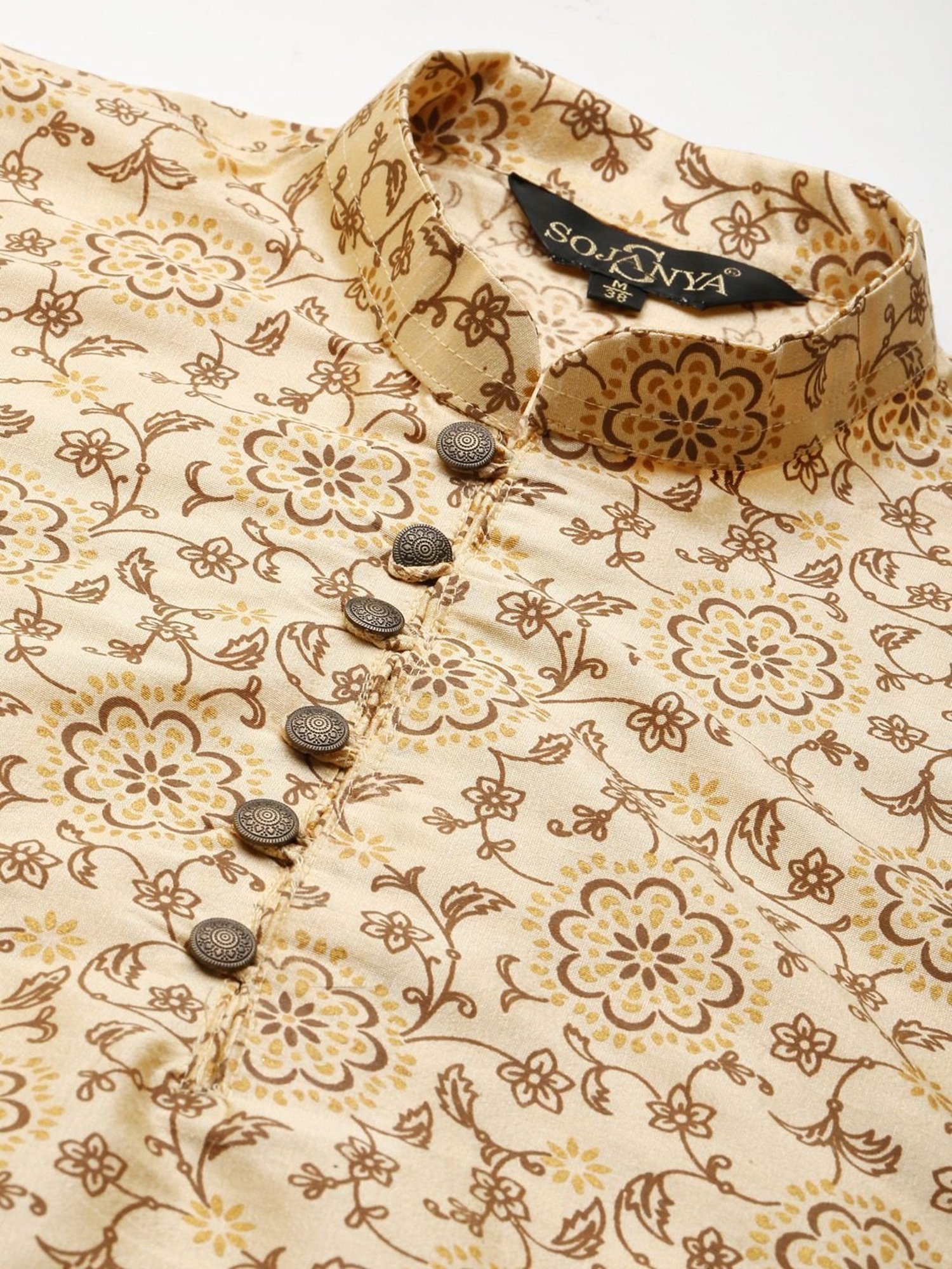 Sojanya Beige & Red Regular Fit Printed Kurta Set With Jacket