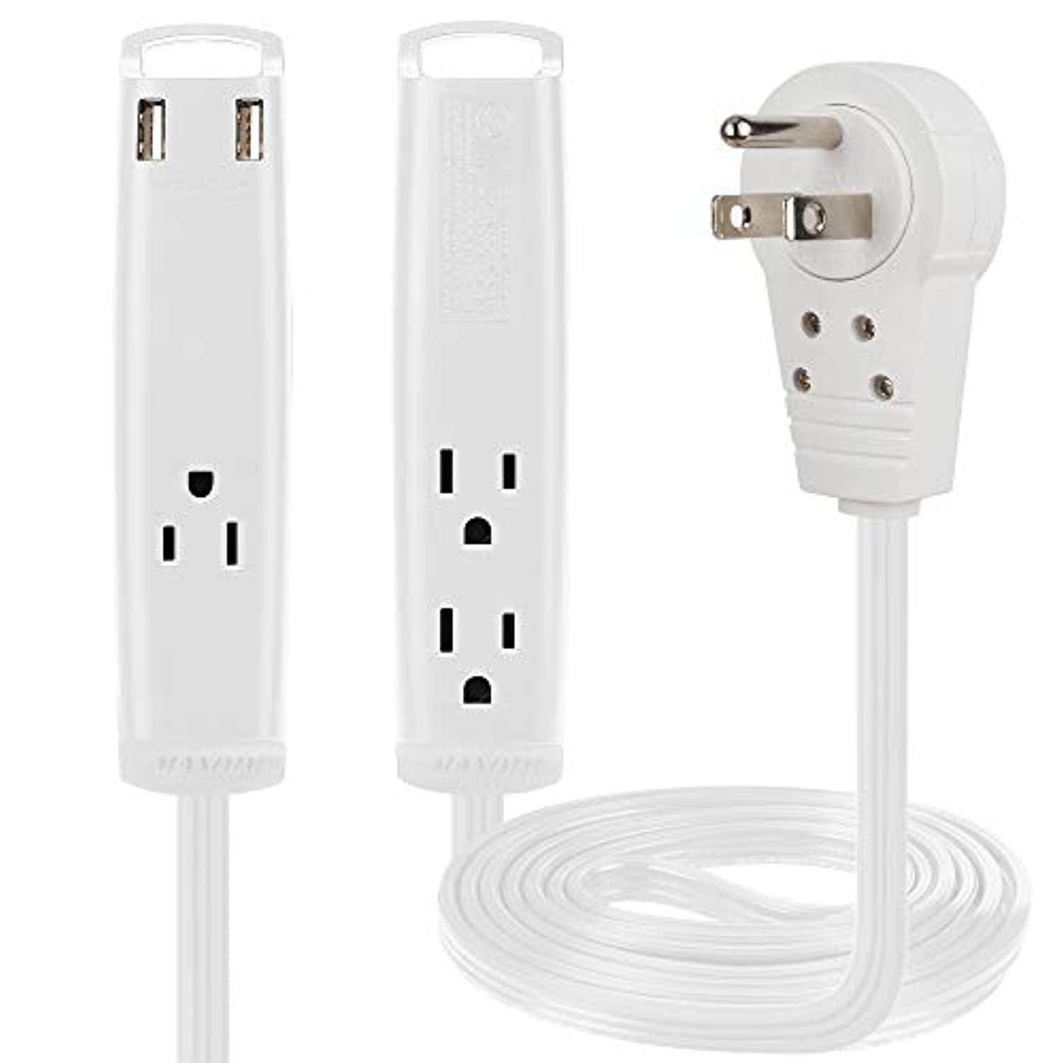 maximm 360 rotating flat plug usb charging extension cord, 3 ft multi 3 outlets 2 usb charging ports extension cable, great for cruise ship 3.4a, grounded, 16 awg, ul approved, whi
