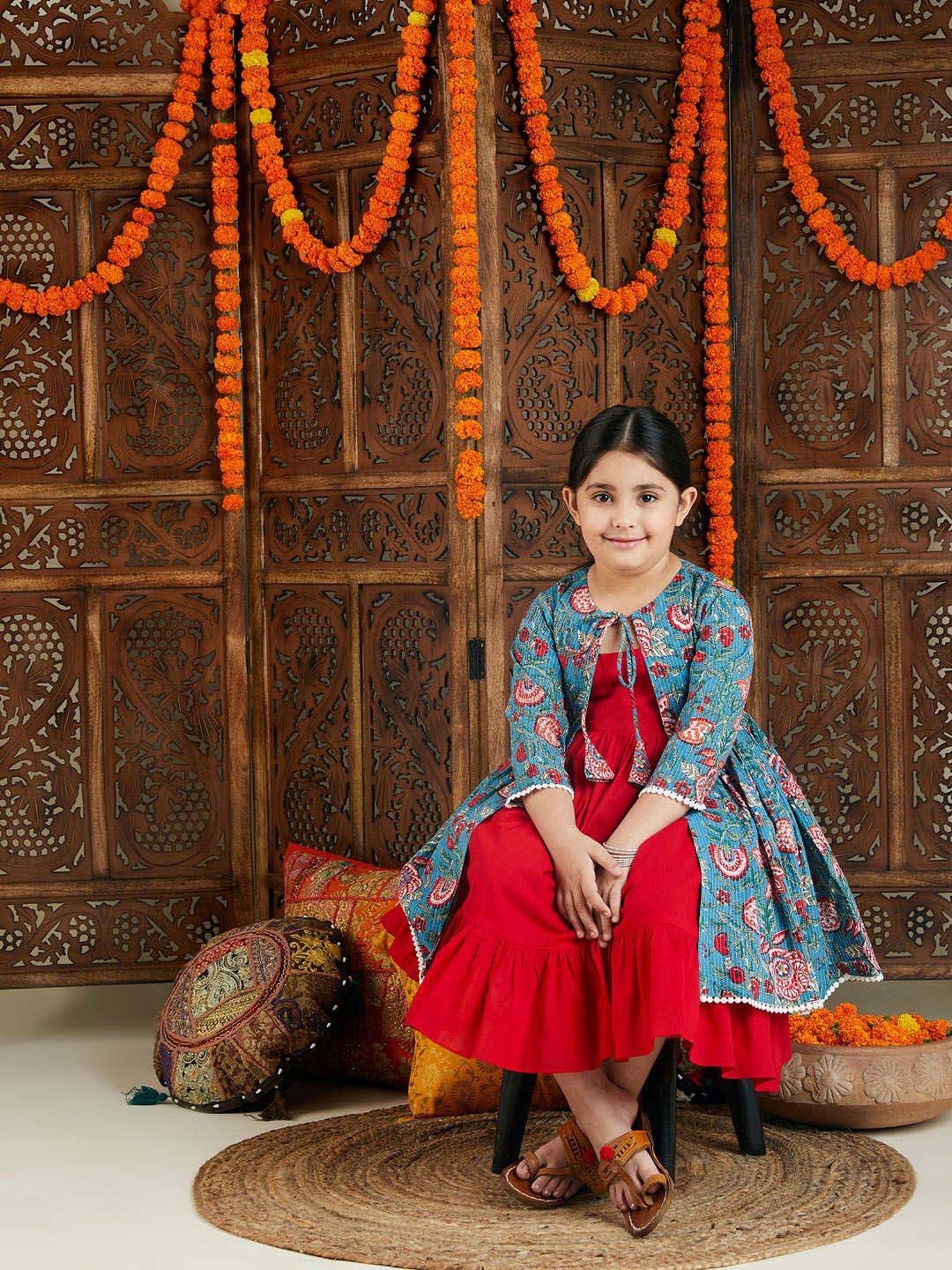 Peppermint Kids Navy Regular Fit Kurta Set