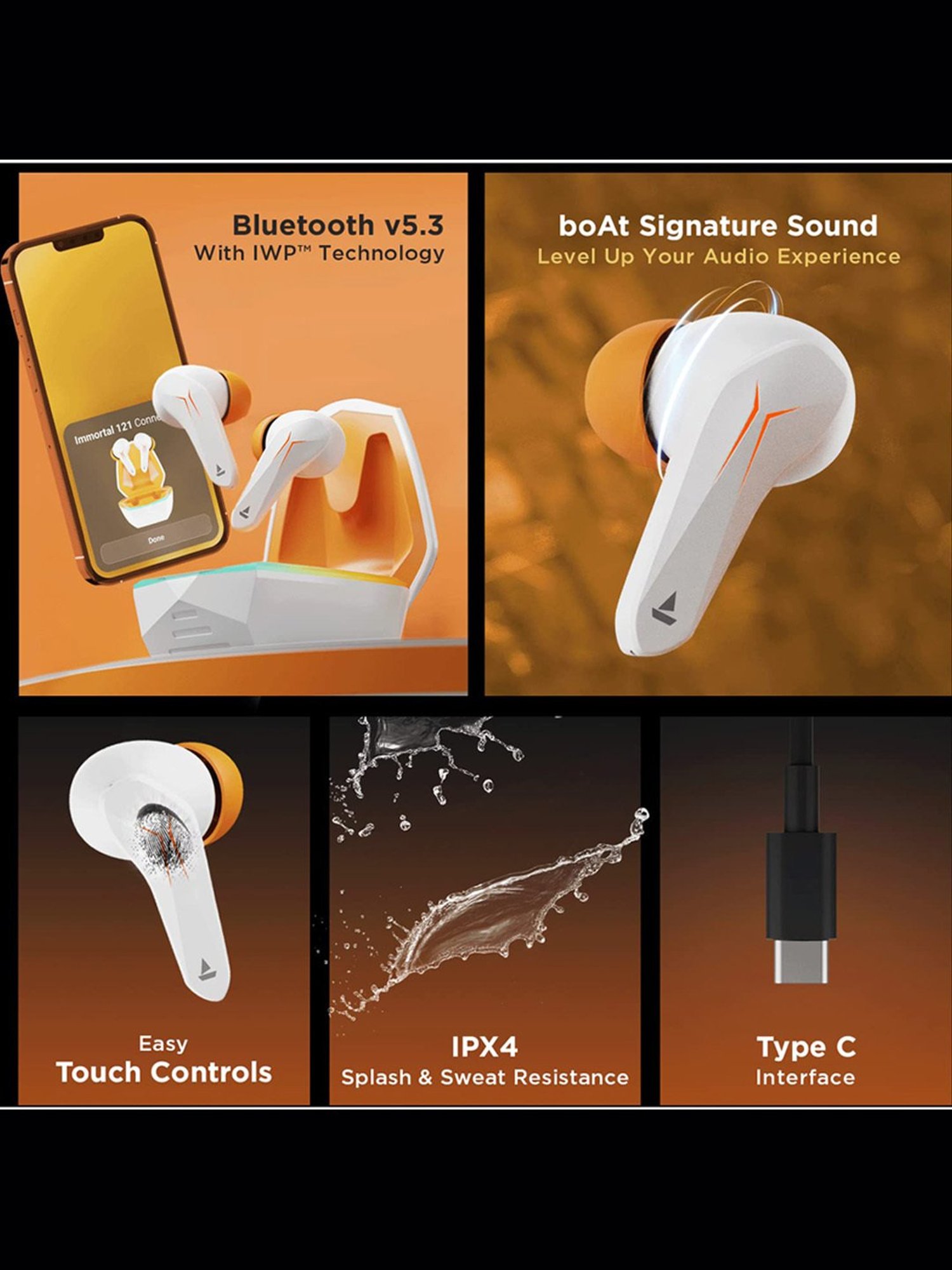 Boat Immortal 121 Gaming BT Earbuds with 40H Playtime, Blazing LEDs (White Sabre, True Wireless)