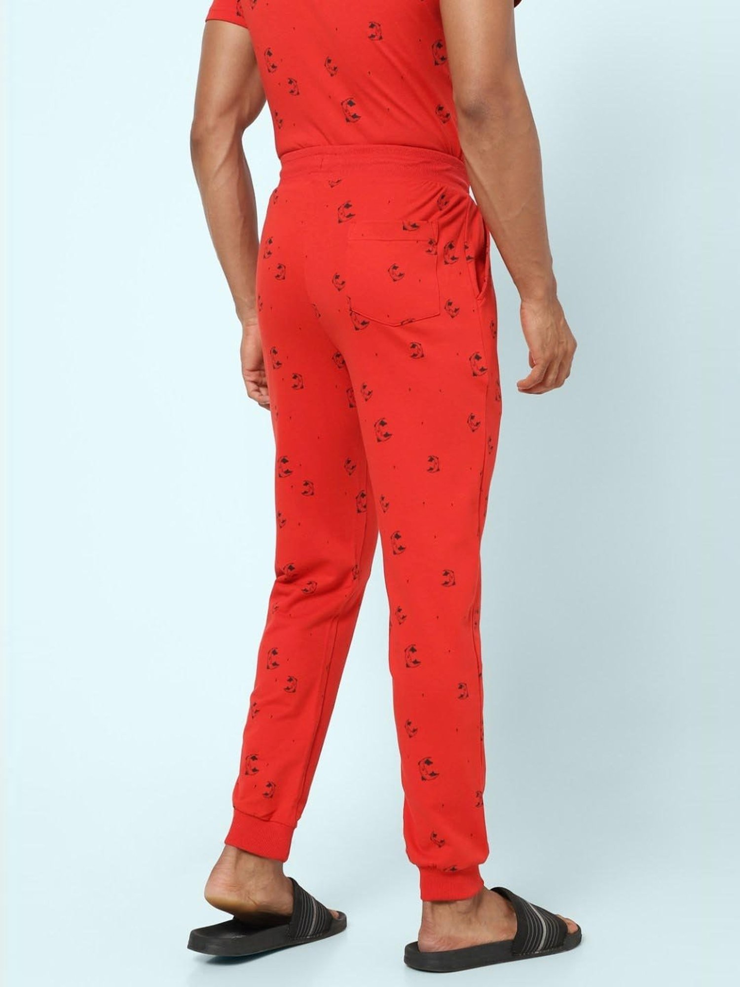 Ajile by Pantaloons Red Cotton Slim Fit Printed Nightwear Joggers