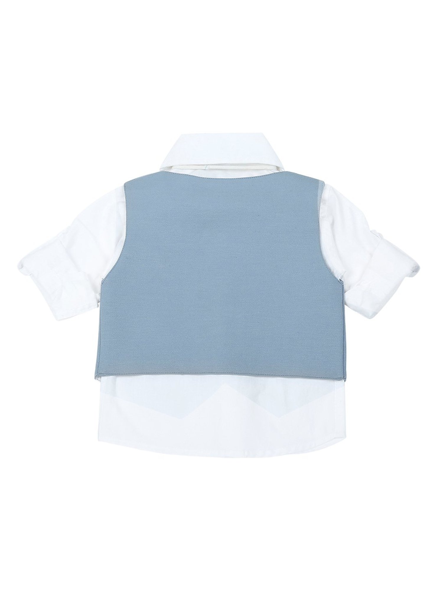 Mee Mee Kids Blue & White Solid Full Sleeves Waistcoat