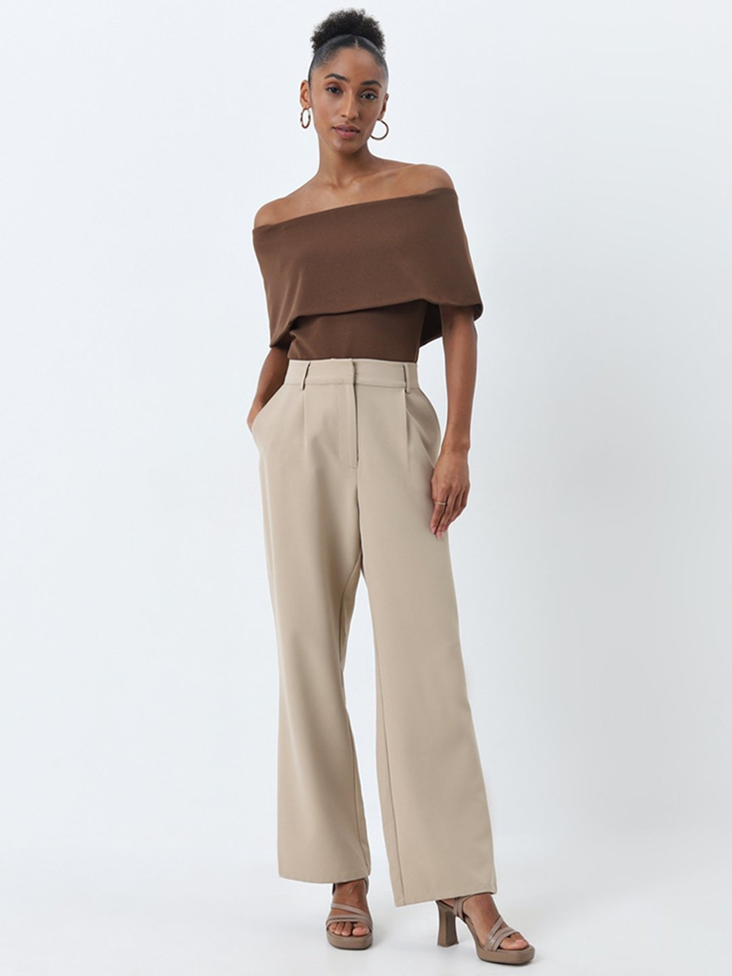 Wardrobe by Westside Brown Off-Shoulder Top