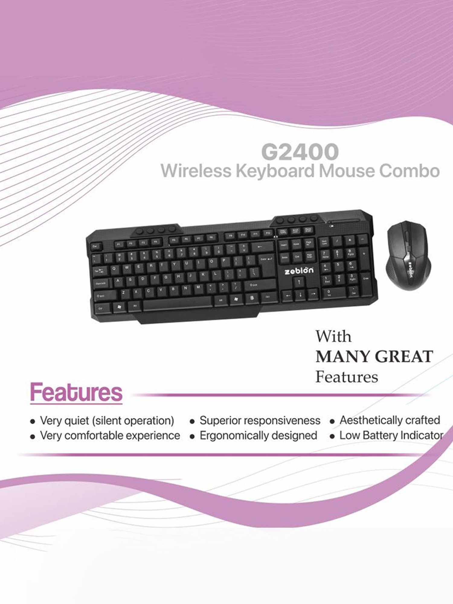 Zebion G2400 Wireless Keyboard And Mouse Combo Set (Black)