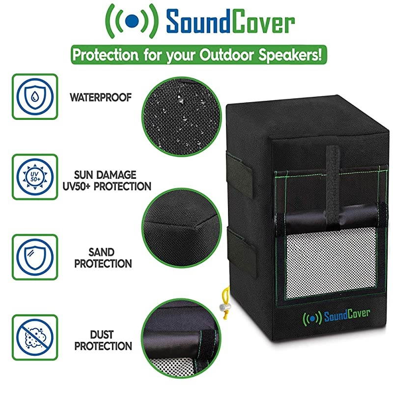 Black Waterproof UV Protection Speaker Covers for Outdoor Speakers with Sound Option fit Yamaha NSAW150 Polk Audio Atrium 5 Herdio 55 Pyle 55 Speakers MAX Size H 104 X W 67 X D 83