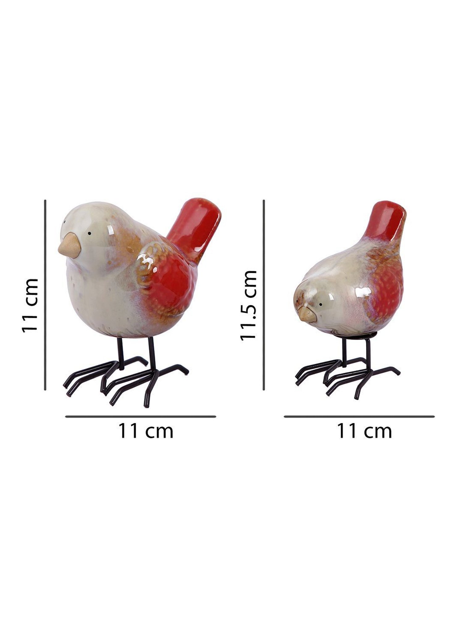 Tayhaa Red & Brown Ceramic Birds - Set of 2