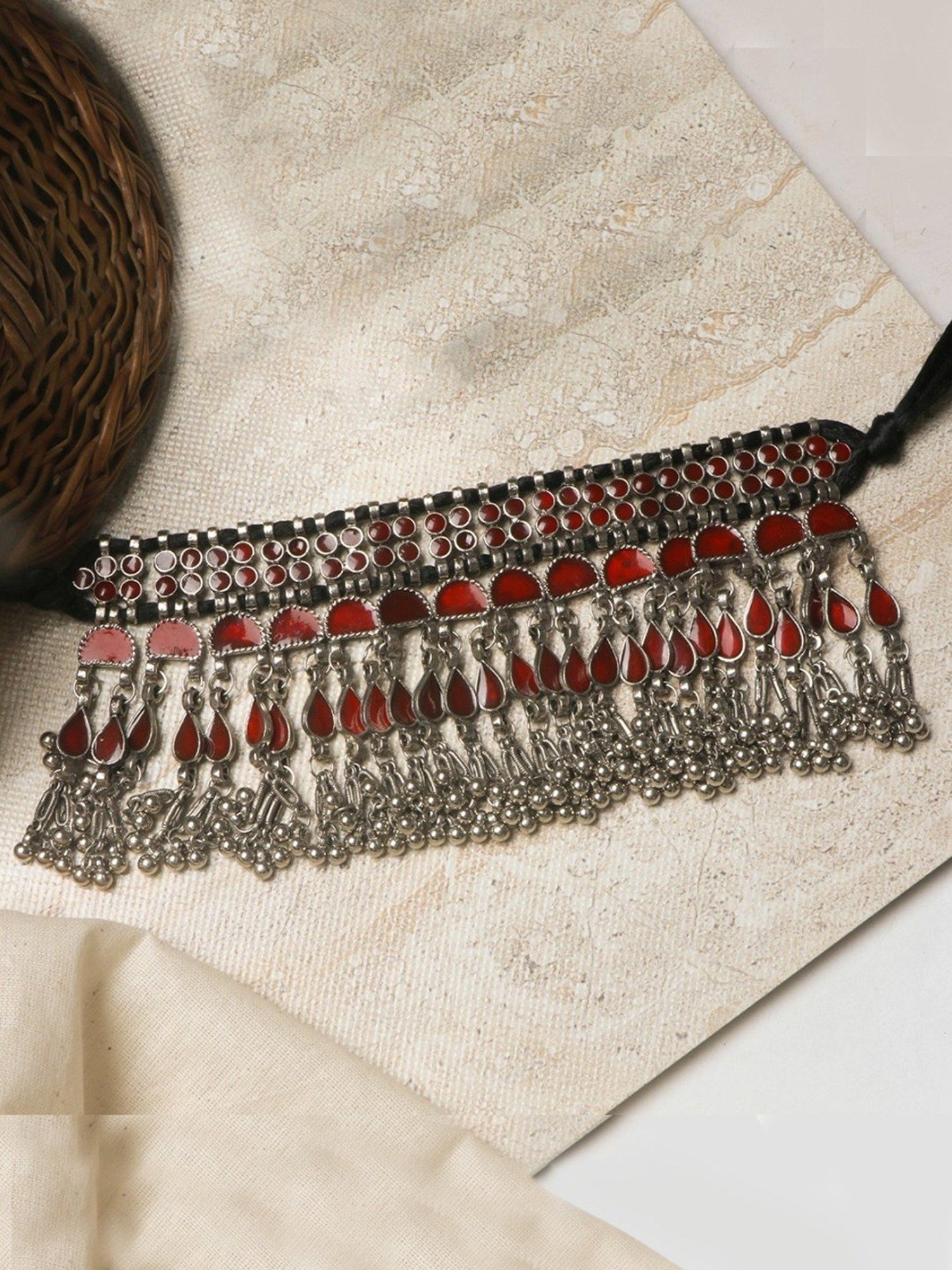 Teejh Ethnic Zaira Red Choker Necklaces for Women