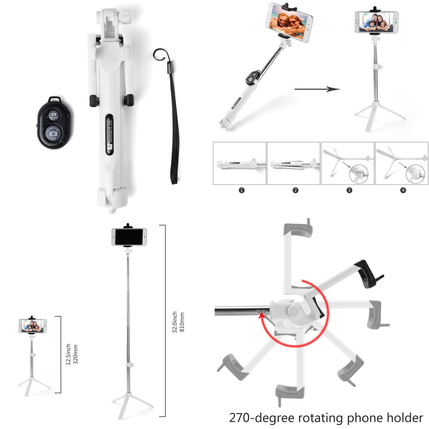 SumacLife Blue Hybrid 2-in-1 Bluetooth Selfie Stick with Built-in Tripod and Wireless Remote Control Shutter for Smartphones