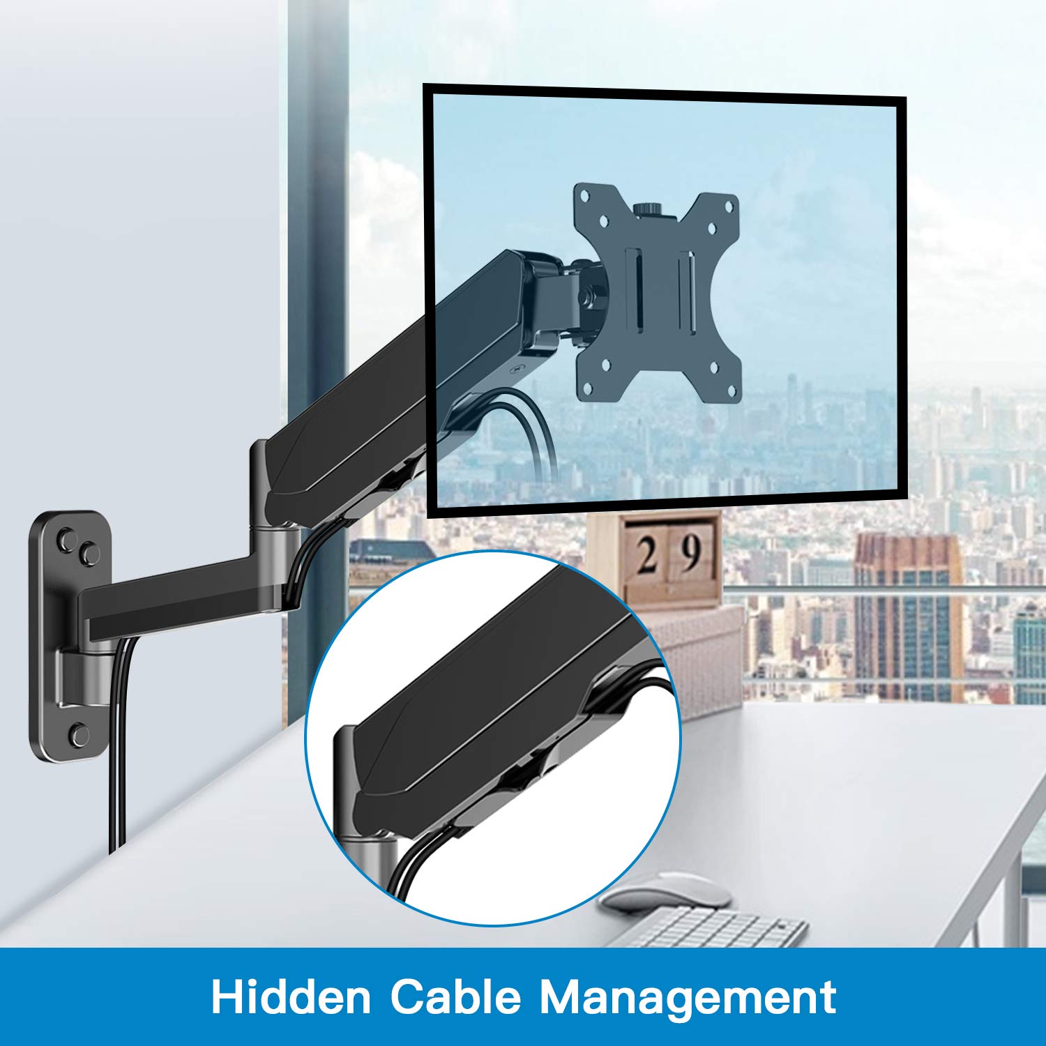 HUANUO Single Monitor Wall Mount-black with VESA Extension Kit for 17 to 32 Inch LCD Computer Screens