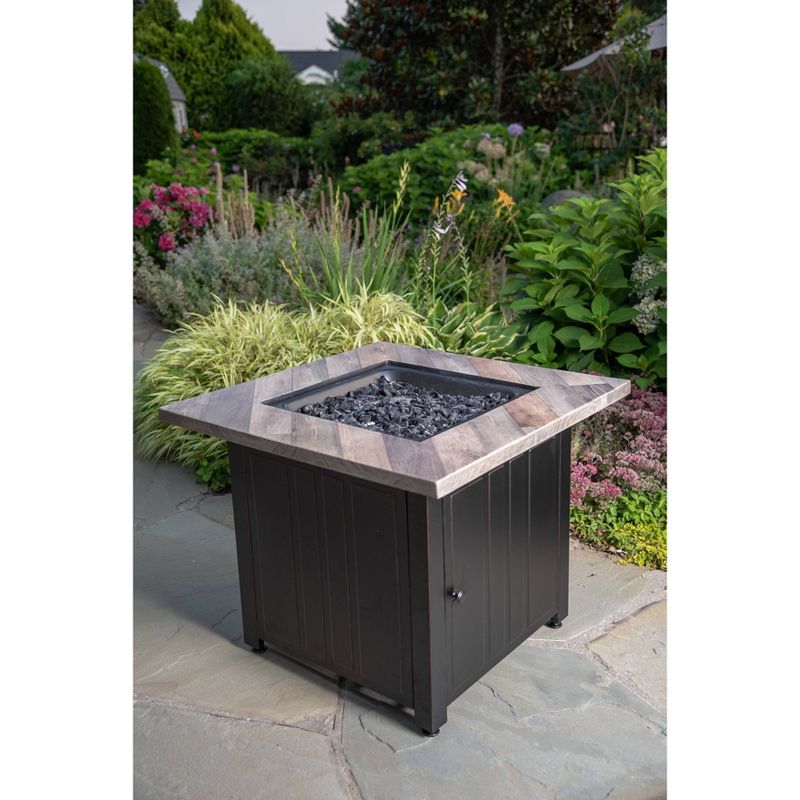 Harper 30" Square Gas Outdoor Fire Pit with Printed Cement Resin Mantel - Endless Summer